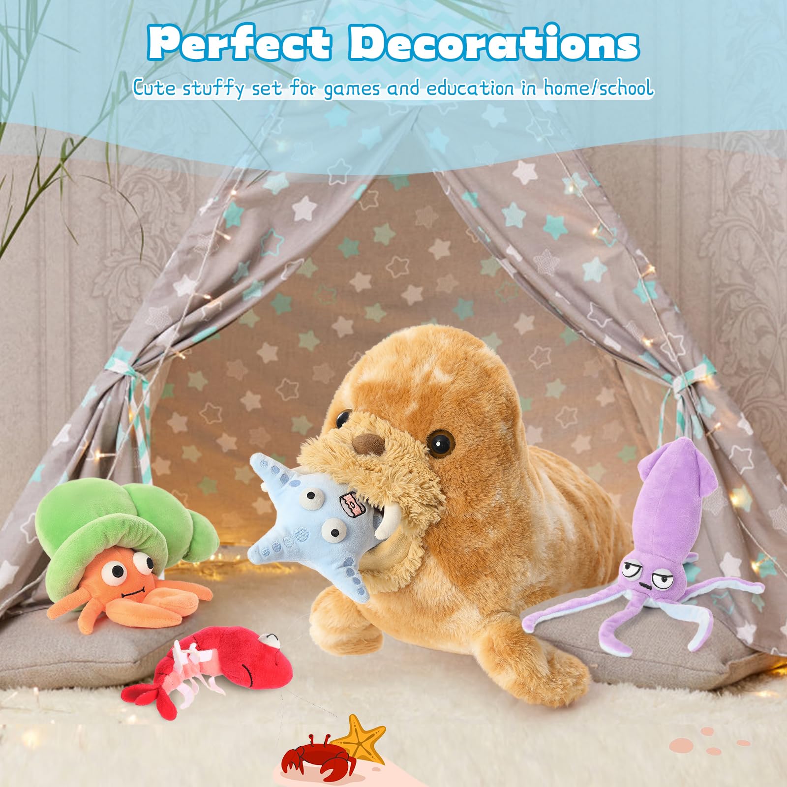 Foto 7 pulgar | Set De Peluches Morismos Walrus Con Cangrejo, Langosta Y Calamar, 45 Cm - Venta Internacional.