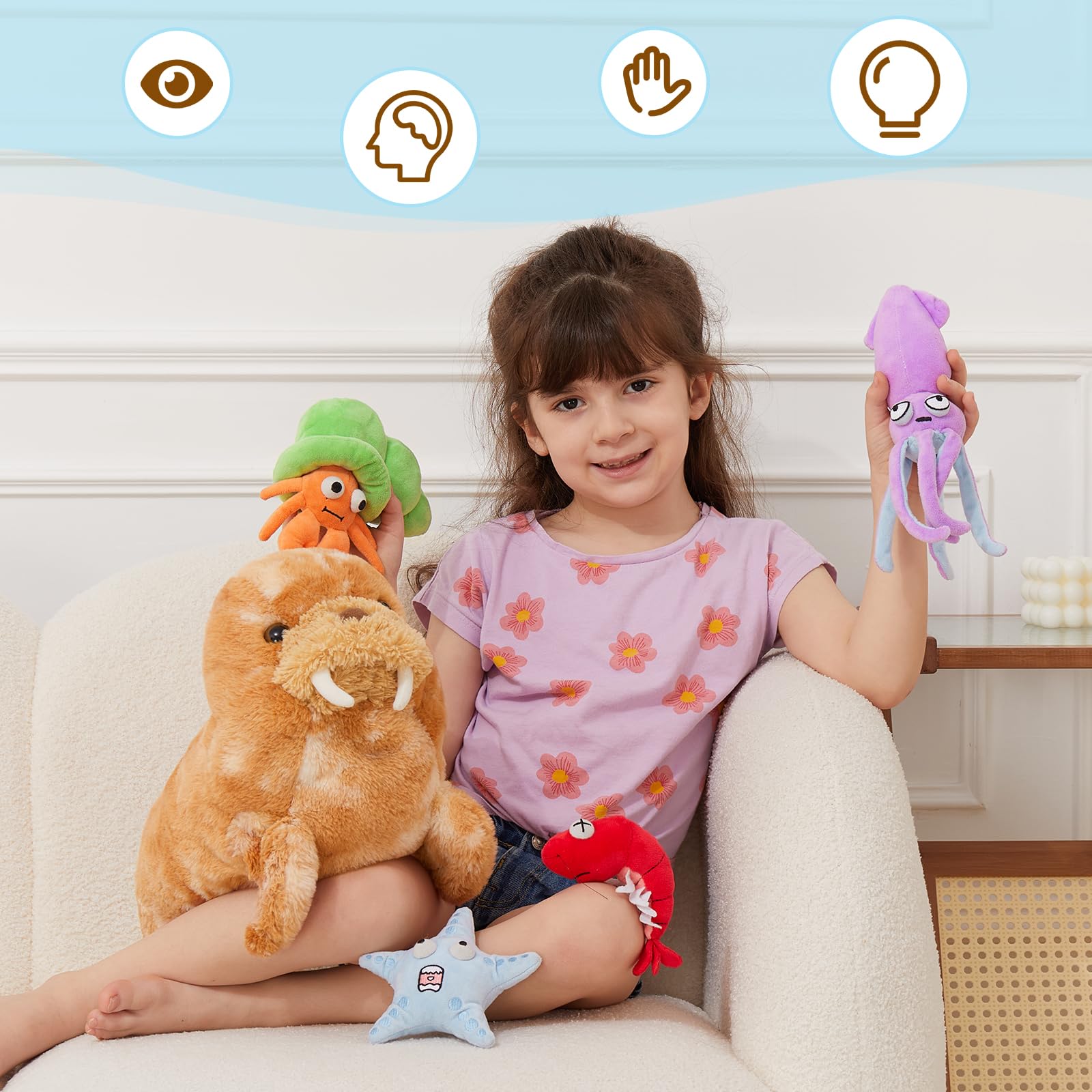 Foto 7 | Set De Peluches Morismos Walrus Con Cangrejo, Langosta Y Calamar, 45 Cm - Venta Internacional.