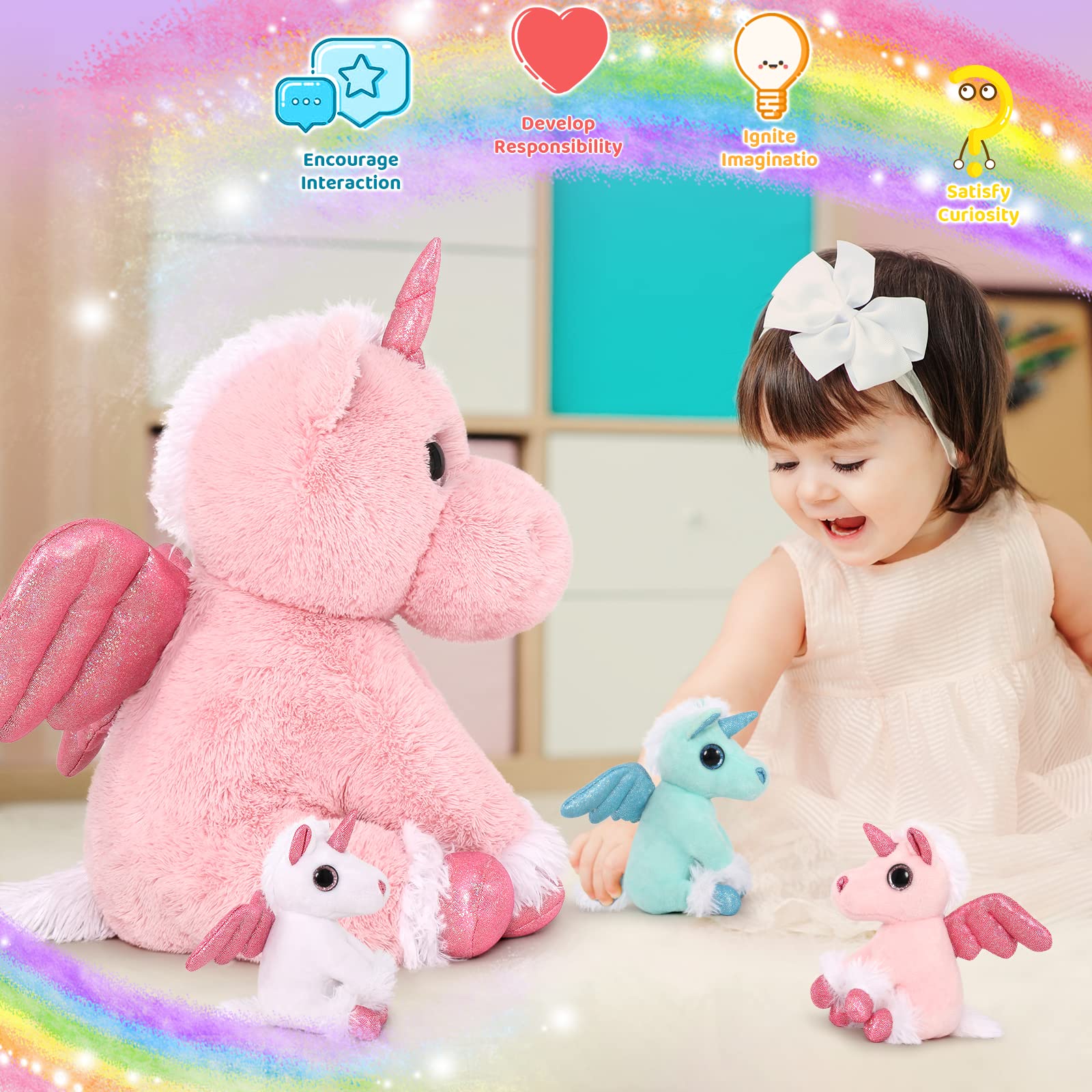 Foto 5 pulgar | Animal De Peluche Morismos, Unicornio Rosa Con Bebés En El Interior, 45 Cm - Venta Internacional.