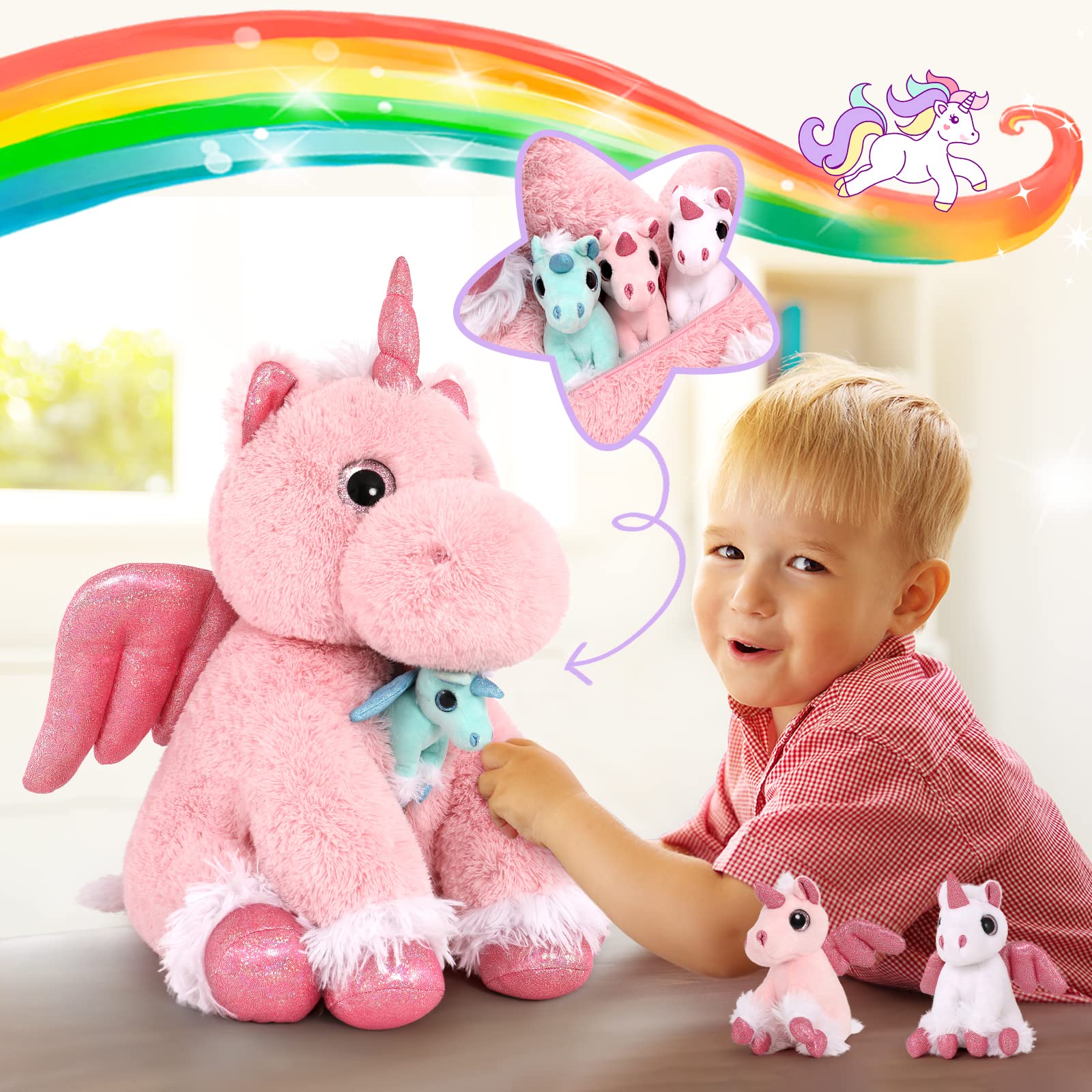 Foto 7 pulgar | Animal De Peluche Morismos, Unicornio Rosa Con Bebés En El Interior, 45 Cm - Venta Internacional.