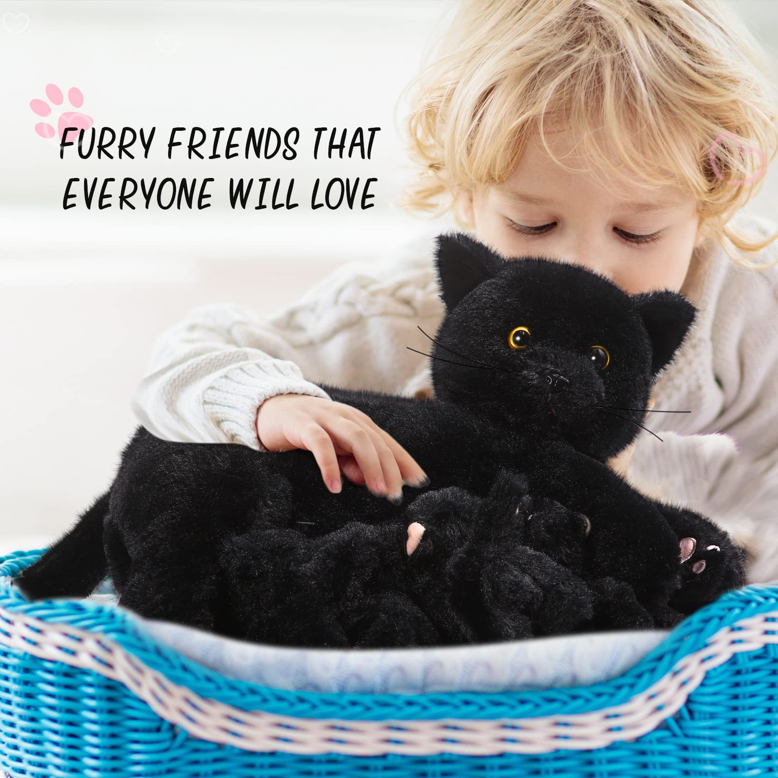 Foto 7 | Peluche Skylety, Gato Cariñoso Con 4 Gatitos De Peluche De 40 Cm - Venta Internacional.