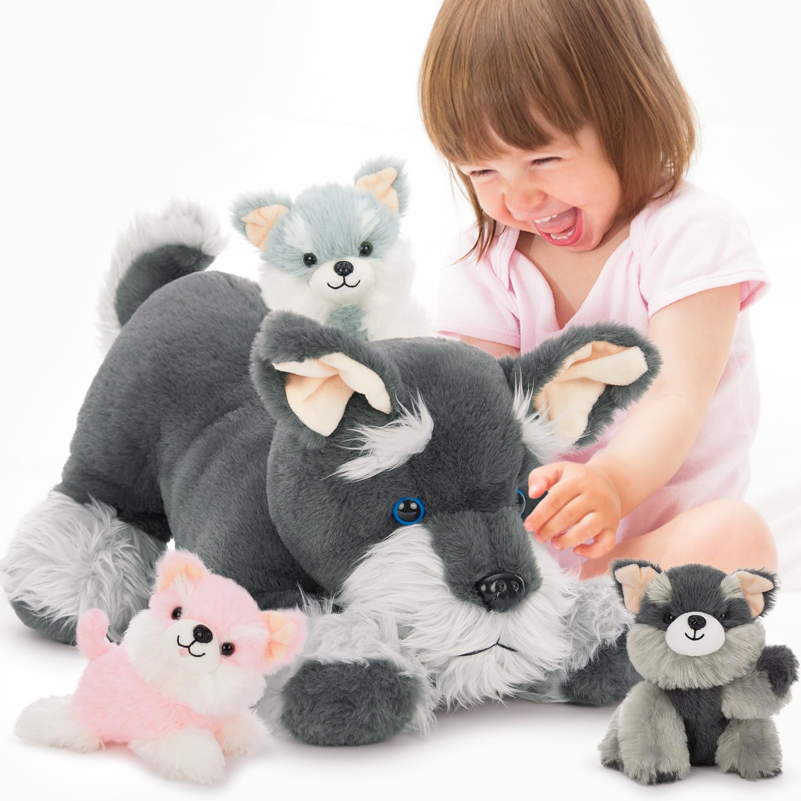 Peluche Morismos Perro Schnauzer De Peluche Con Bebés De 50 Cm - Venta Internacional.