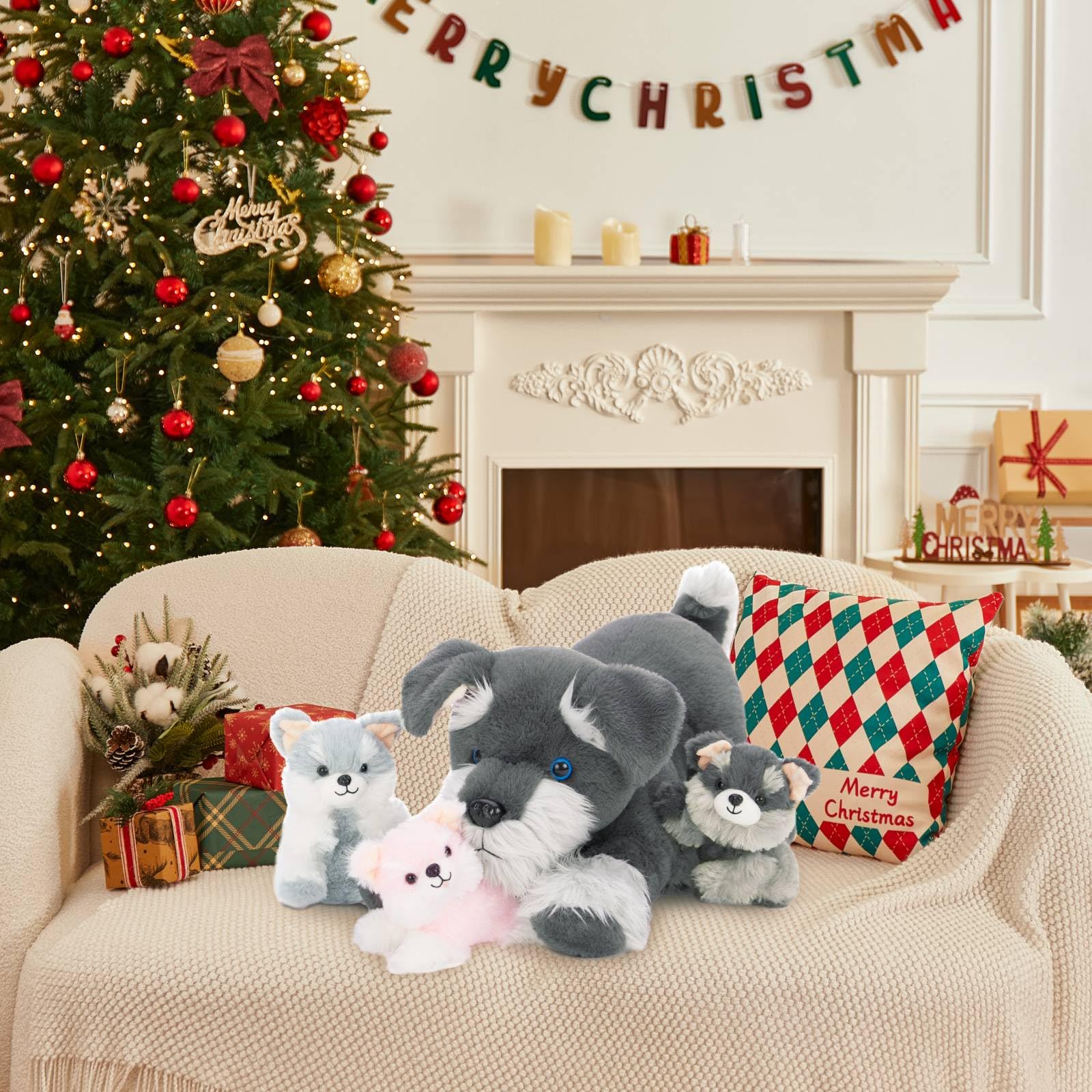 Foto 3 pulgar | Peluche Morismos Perro Schnauzer De Peluche Con Bebés De 50 Cm - Venta Internacional.