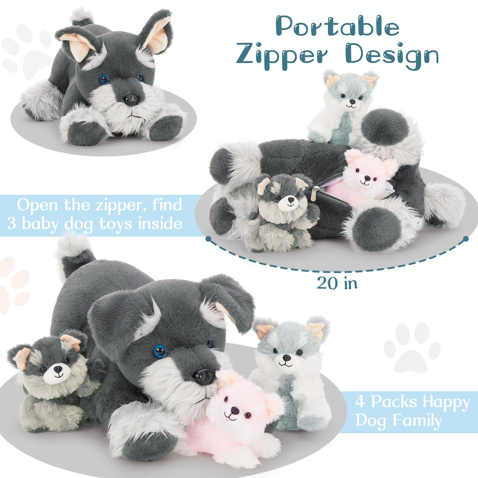 Foto 4 pulgar | Peluche Morismos Perro Schnauzer De Peluche Con Bebés De 50 Cm - Venta Internacional.