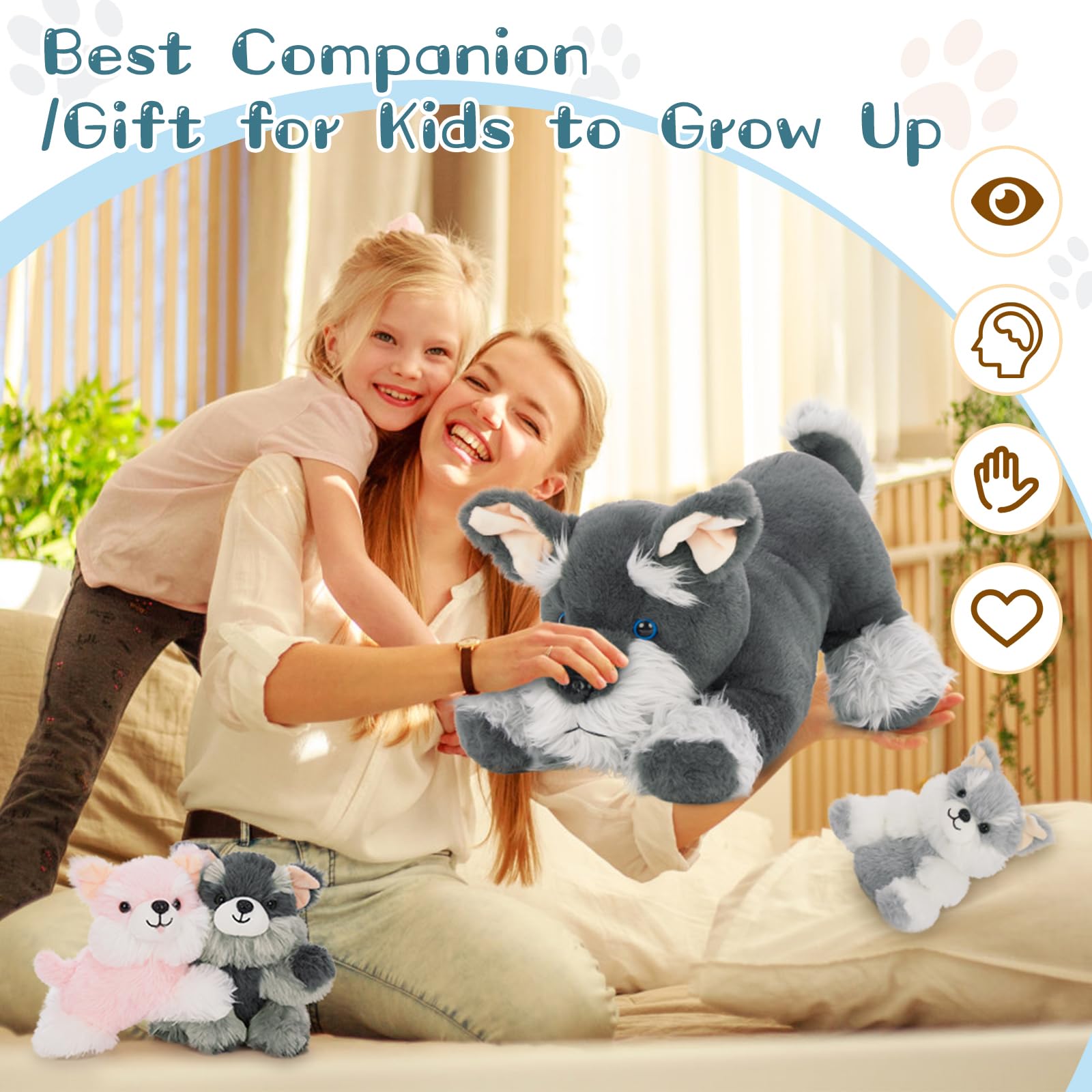 Foto 5 pulgar | Peluche Morismos Perro Schnauzer De Peluche Con Bebés De 50 Cm - Venta Internacional.