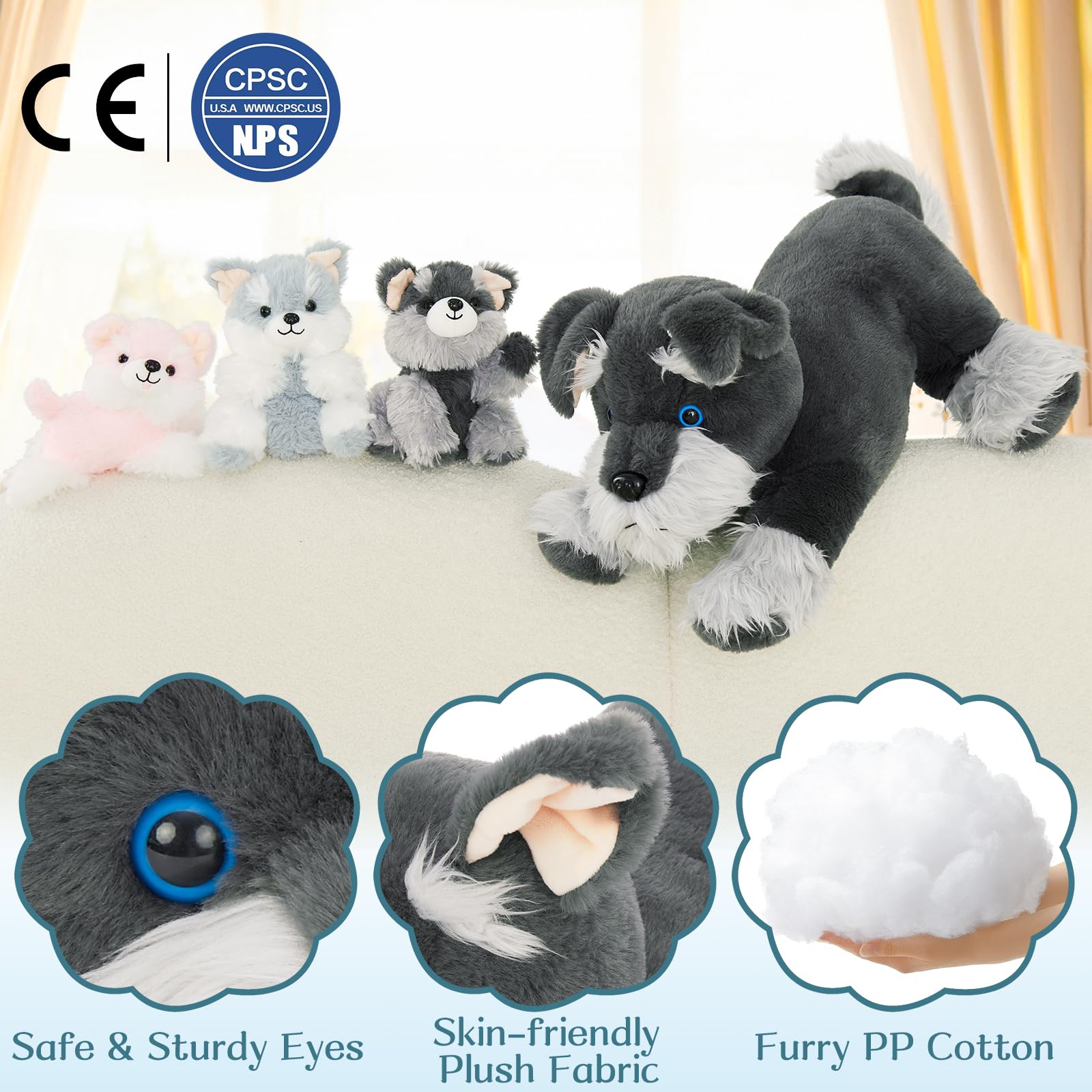 Foto 6 pulgar | Peluche Morismos Perro Schnauzer De Peluche Con Bebés De 50 Cm - Venta Internacional.