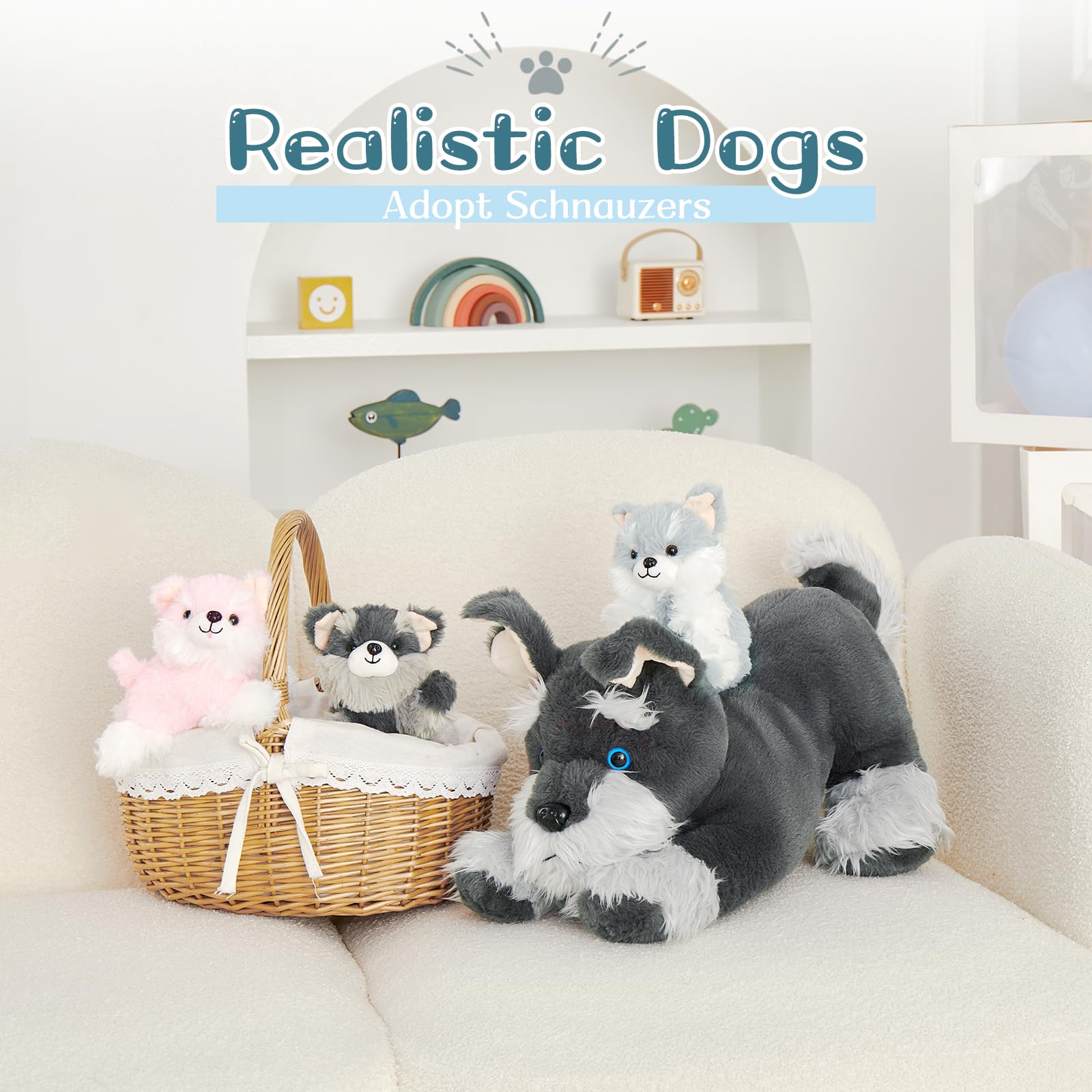 Foto 7 | Peluche Morismos Perro Schnauzer De Peluche Con Bebés De 50 Cm - Venta Internacional.