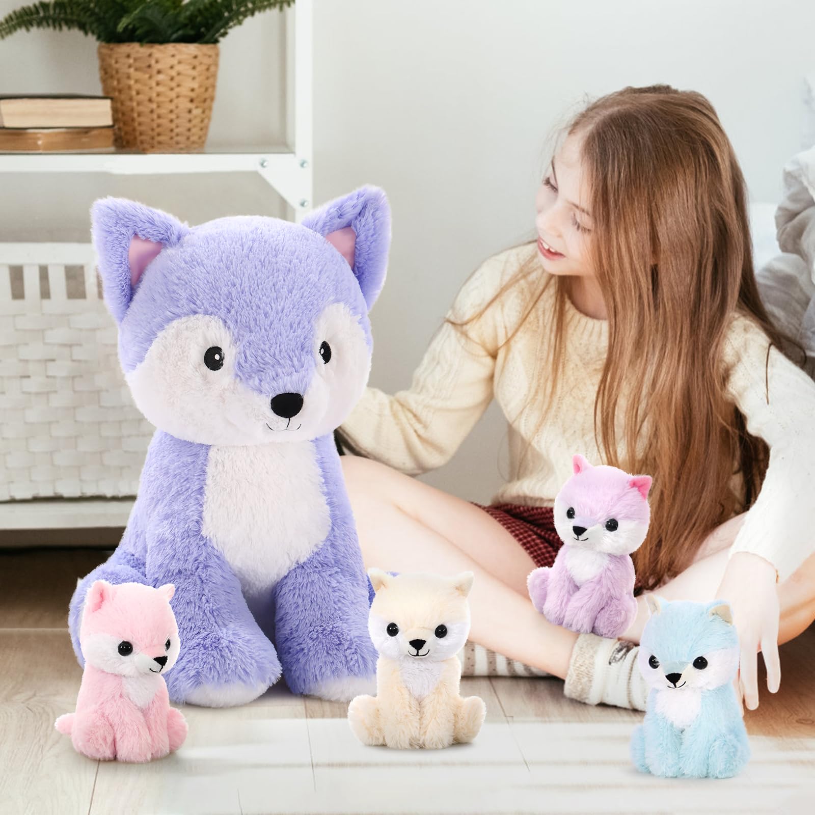 Foto 4 pulgar | Peluche De Peluche Mao-golan, Zorro Grande Con 4 Bebés, 48 Cm - Venta Internacional.