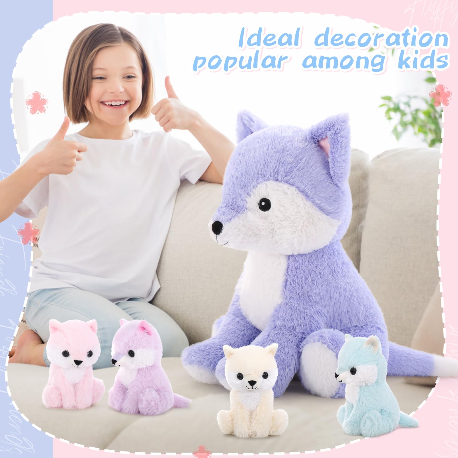 Foto 8 pulgar | Peluche De Peluche Mao-golan, Zorro Grande Con 4 Bebés, 48 Cm - Venta Internacional.
