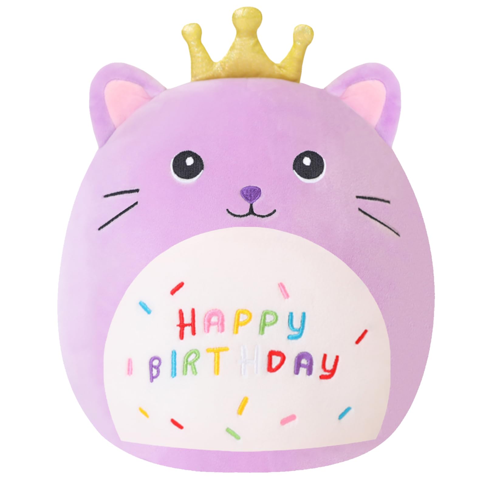 Peluche Con Forma De Gato Sqeqe Con Corona Dorada, 35 Cm, Color Morado - Venta Internacional.