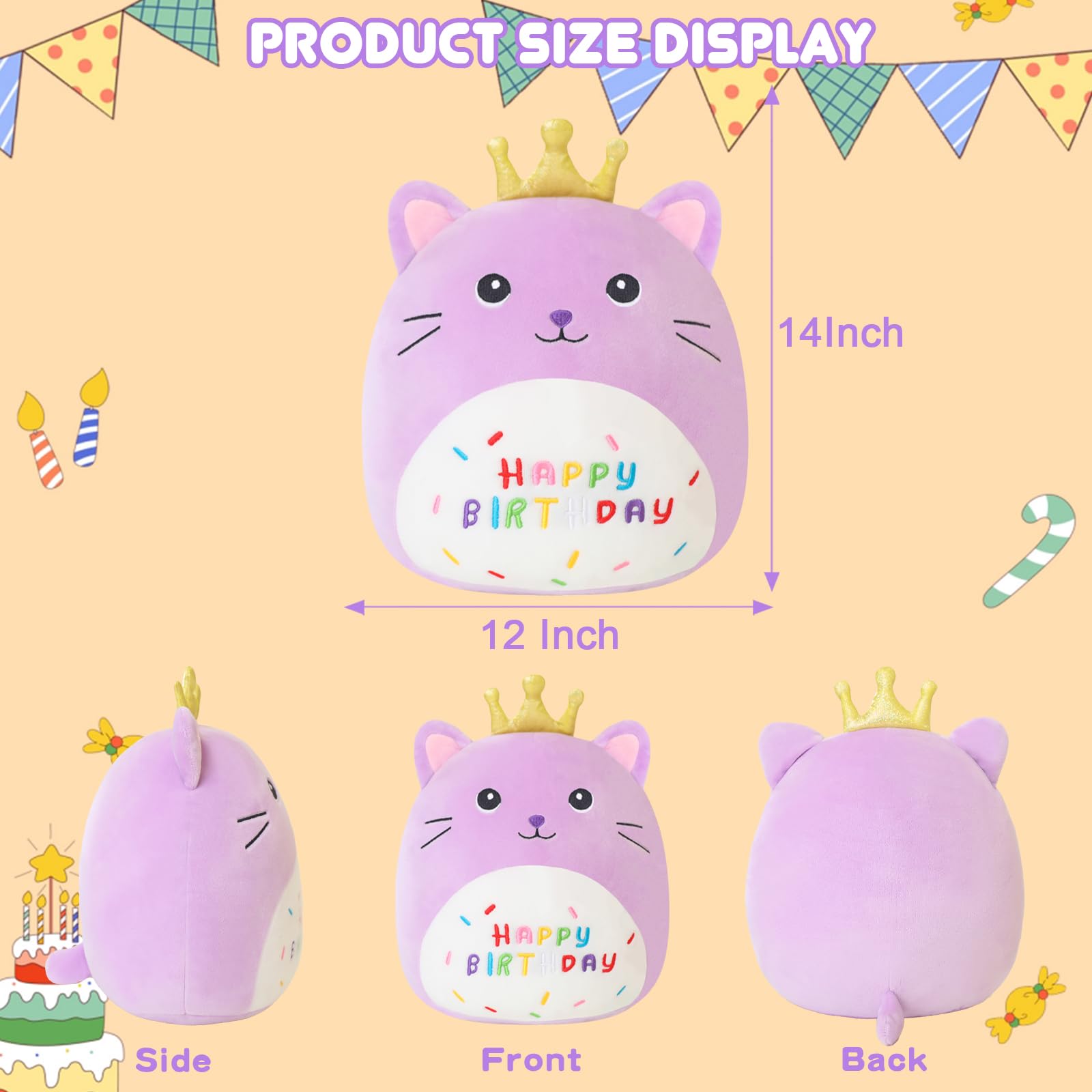 Foto 4 pulgar | Peluche Con Forma De Gato Sqeqe Con Corona Dorada, 35 Cm, Color Morado - Venta Internacional.