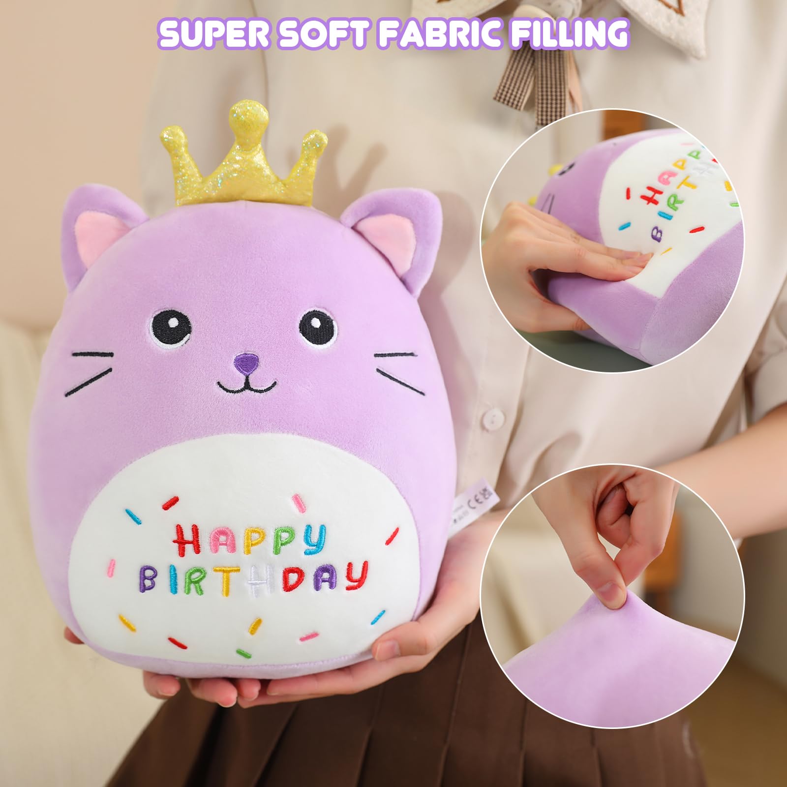 Foto 5 pulgar | Peluche Con Forma De Gato Sqeqe Con Corona Dorada, 35 Cm, Color Morado - Venta Internacional.