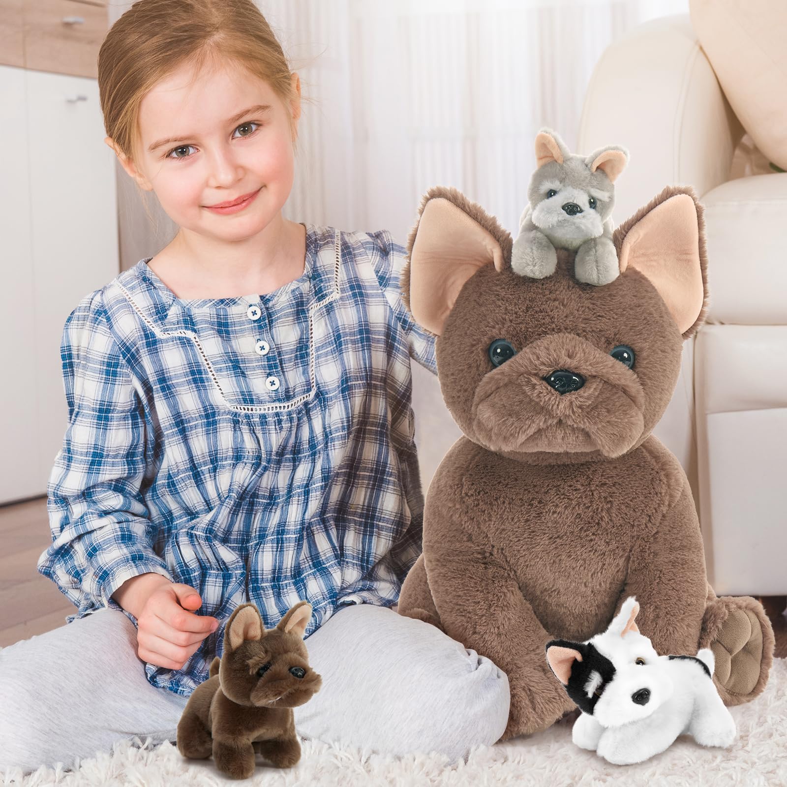Foto 6 pulgar | Animal De Peluche Tezituor French Dog Con 3 Bebés De 45 Cm - Venta Internacional.