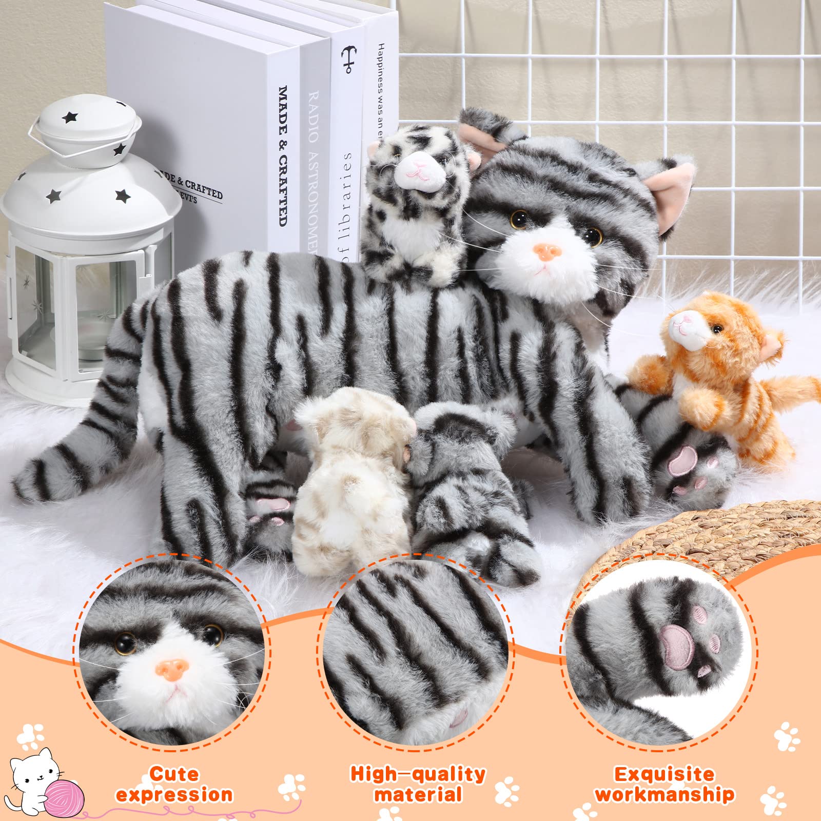 Foto 5 pulgar | Peluche Skylety, Gato Cariñoso Con 4 Gatitos De Peluche De 40 Cm - Venta Internacional.