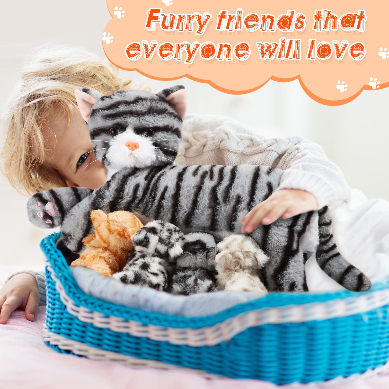 Foto 7 pulgar | Peluche Skylety, Gato Cariñoso Con 4 Gatitos De Peluche De 40 Cm - Venta Internacional.