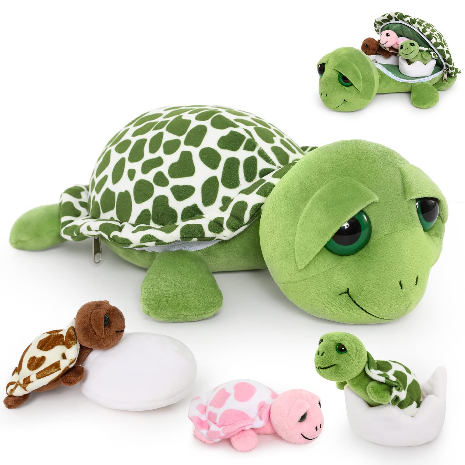 Peluche Morismos Sea Turtle De 35 Cm Con 3 Tortugas Bebés - Venta Internacional.