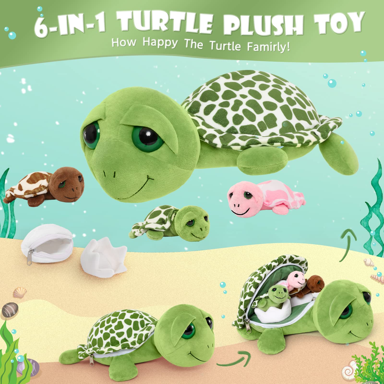 Foto 3 pulgar | Peluche Morismos Sea Turtle De 35 Cm Con 3 Tortugas Bebés - Venta Internacional.