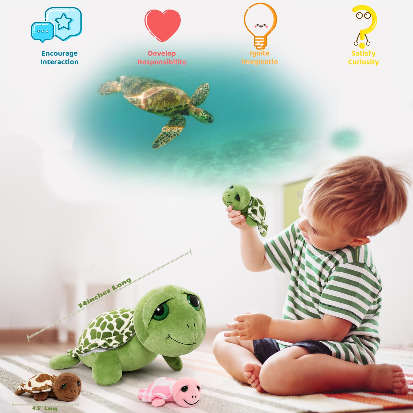 Foto 4 pulgar | Peluche Morismos Sea Turtle De 35 Cm Con 3 Tortugas Bebés - Venta Internacional.
