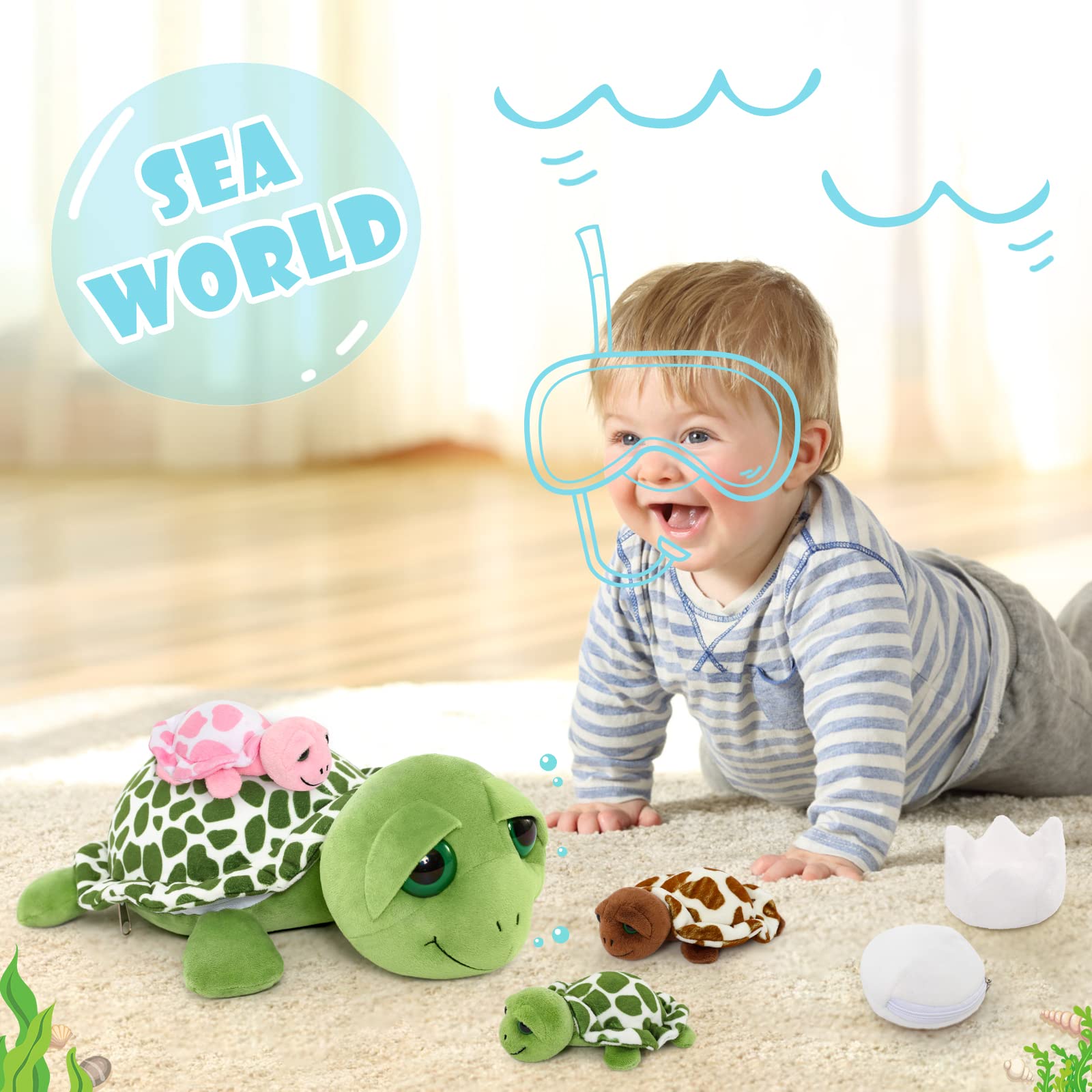 Foto 8 pulgar | Peluche Morismos Sea Turtle De 35 Cm Con 3 Tortugas Bebés - Venta Internacional.