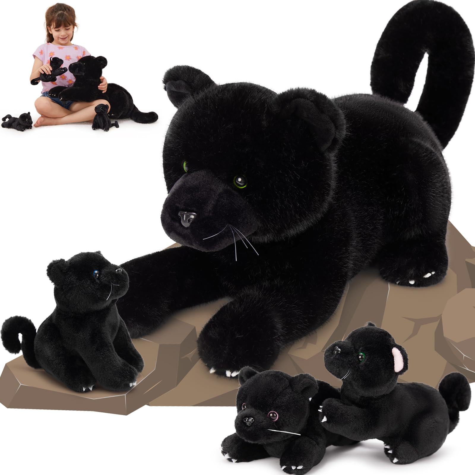 Pantera De Peluche Morismos De Peluche Negra Con Bebés De 45 Cm - Venta Internacional.