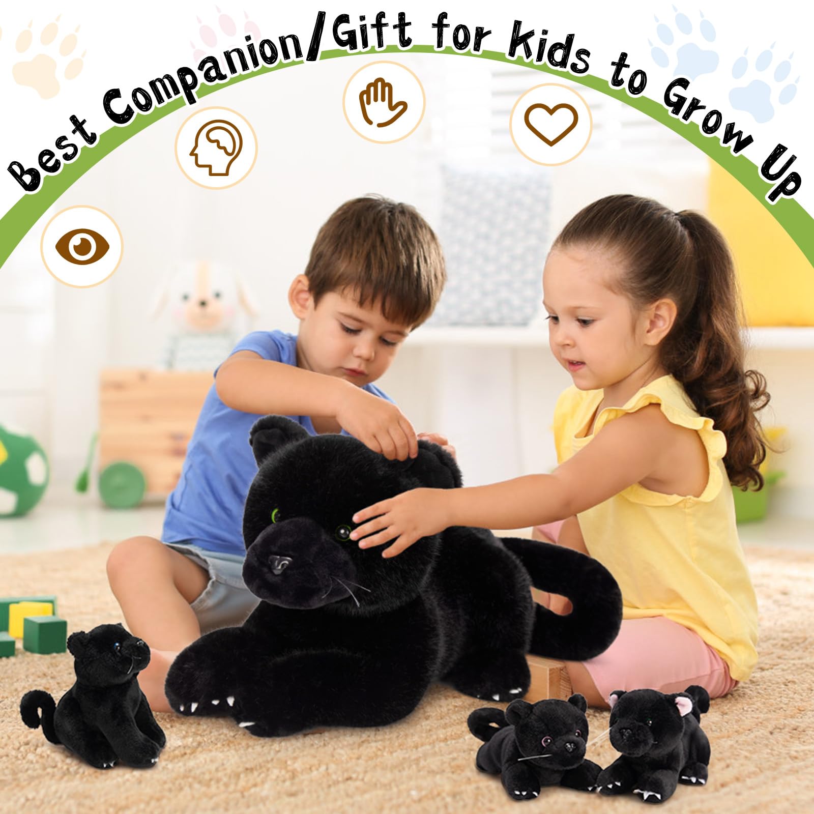 Foto 4 pulgar | Pantera De Peluche Morismos De Peluche Negra Con Bebés De 45 Cm - Venta Internacional.