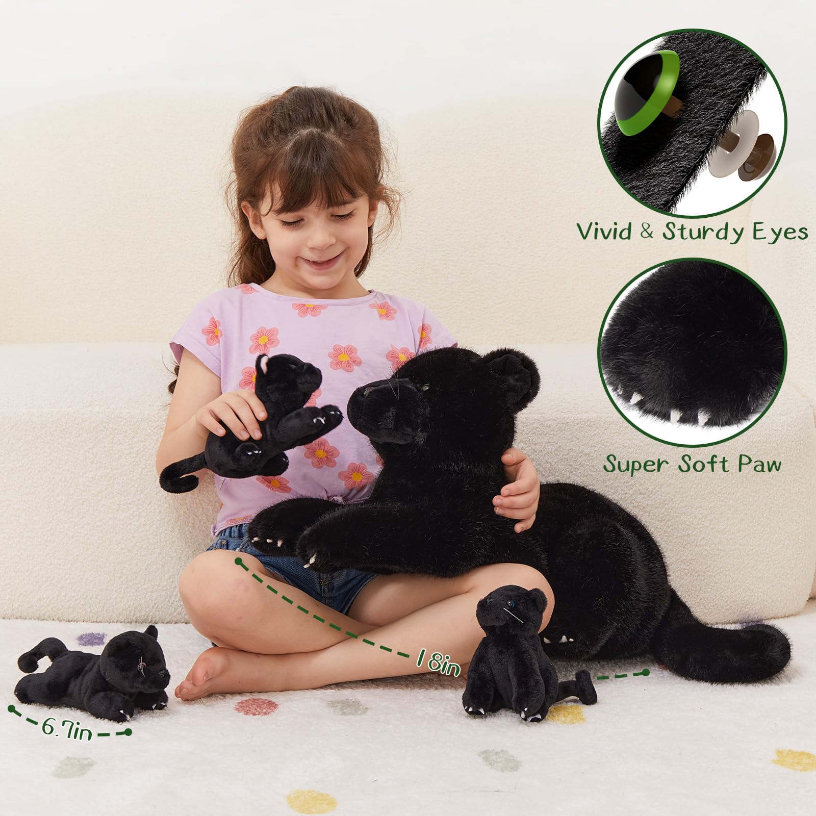 Foto 6 pulgar | Pantera De Peluche Morismos De Peluche Negra Con Bebés De 45 Cm - Venta Internacional.