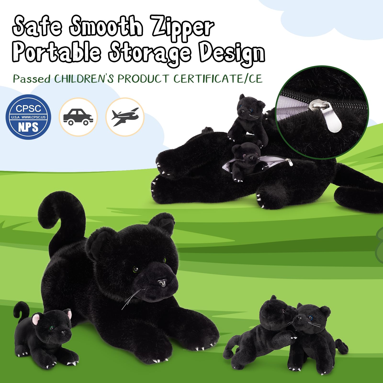 Foto 8 pulgar | Pantera De Peluche Morismos De Peluche Negra Con Bebés De 45 Cm - Venta Internacional.