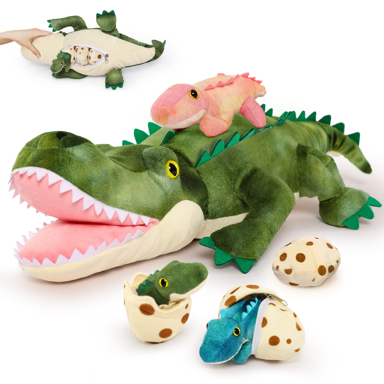 Peluche De Cocodrilo Morismos Con Bebés De 60 Cm De Largo - Venta Internacional.