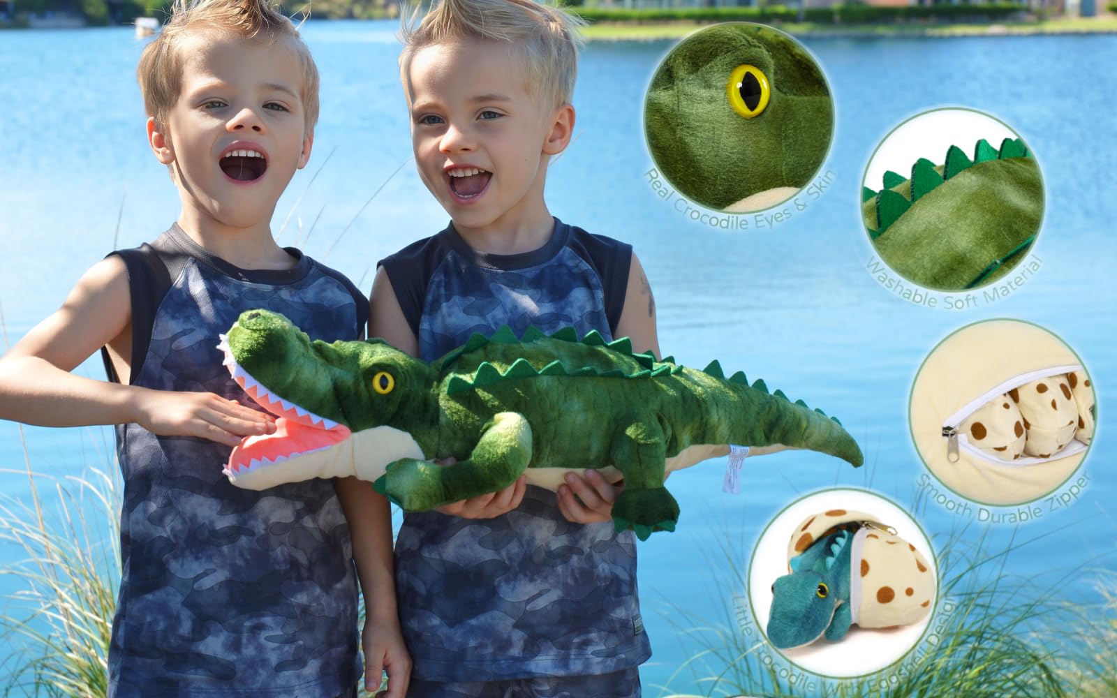Foto 6 pulgar | Peluche De Cocodrilo Morismos Con Bebés De 60 Cm De Largo - Venta Internacional.