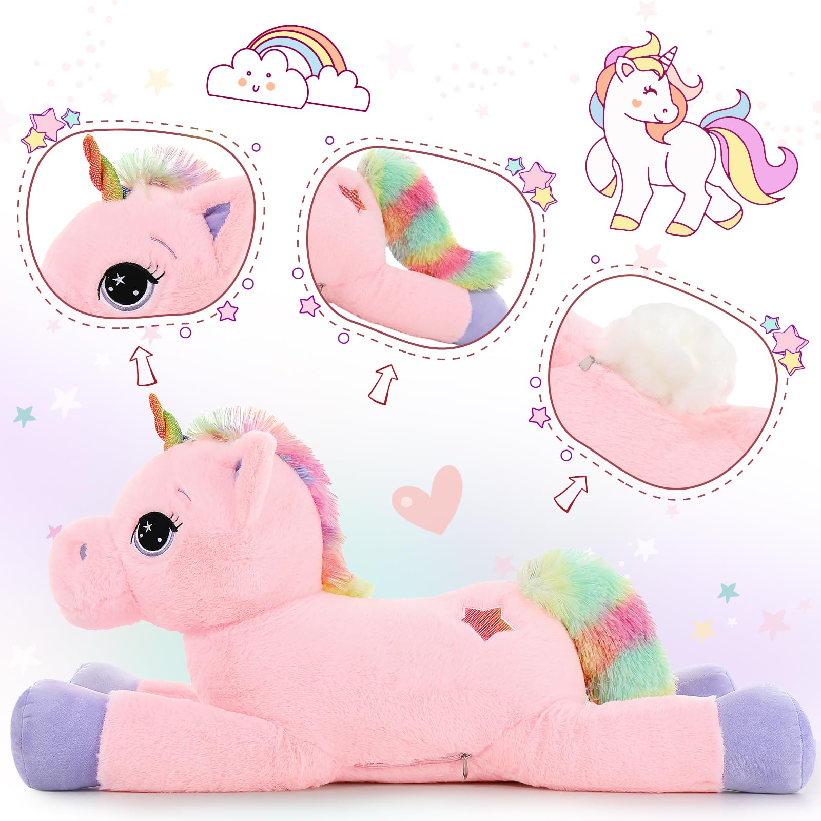 Foto 3 pulgar | Peluche De Peluche Con Forma De Unicornio Gigante De Tezituor, 80 Cm, Rosa, Para Niños - Venta Internacional.
