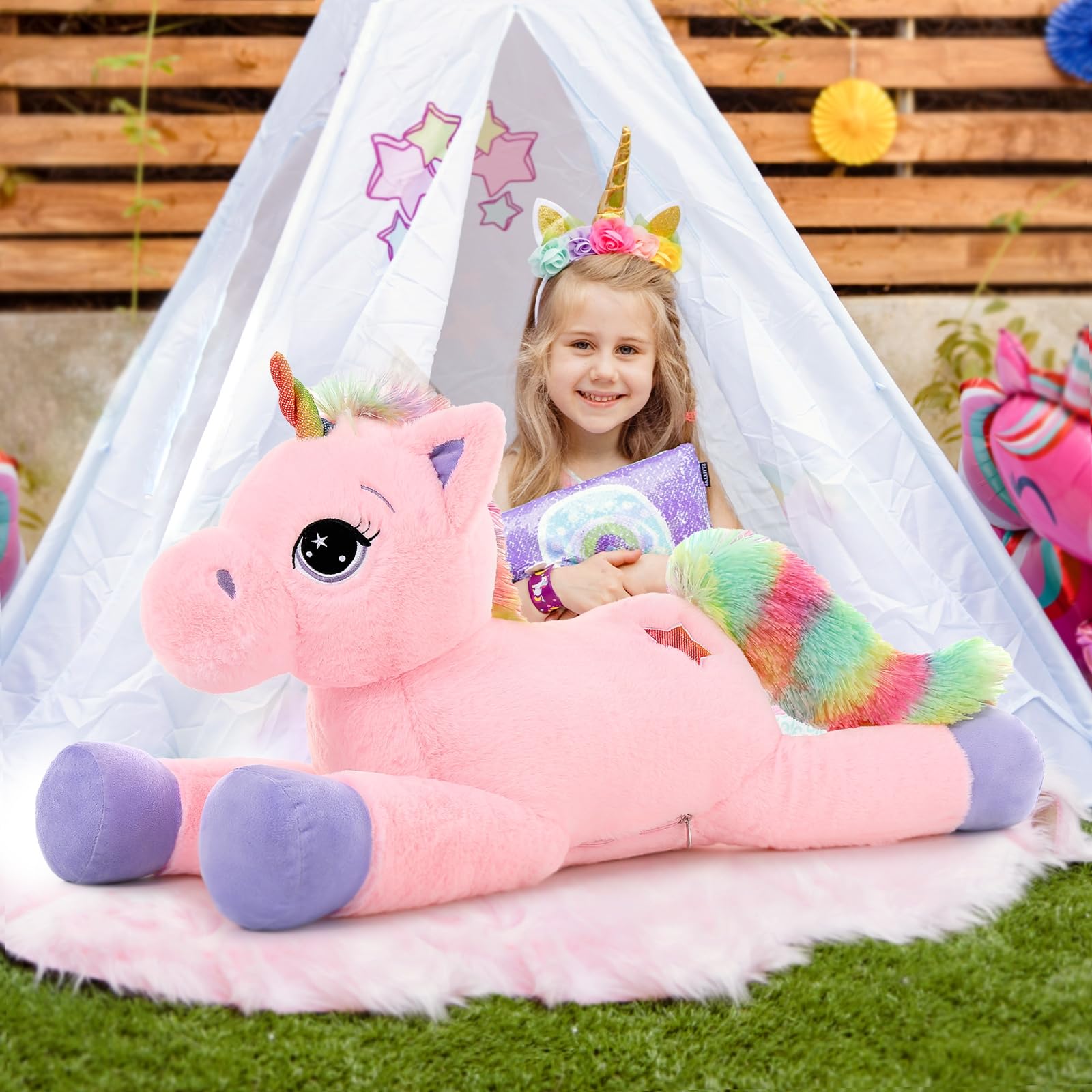 Foto 6 pulgar | Peluche De Peluche Con Forma De Unicornio Gigante De Tezituor, 80 Cm, Rosa, Para Niños - Venta Internacional.