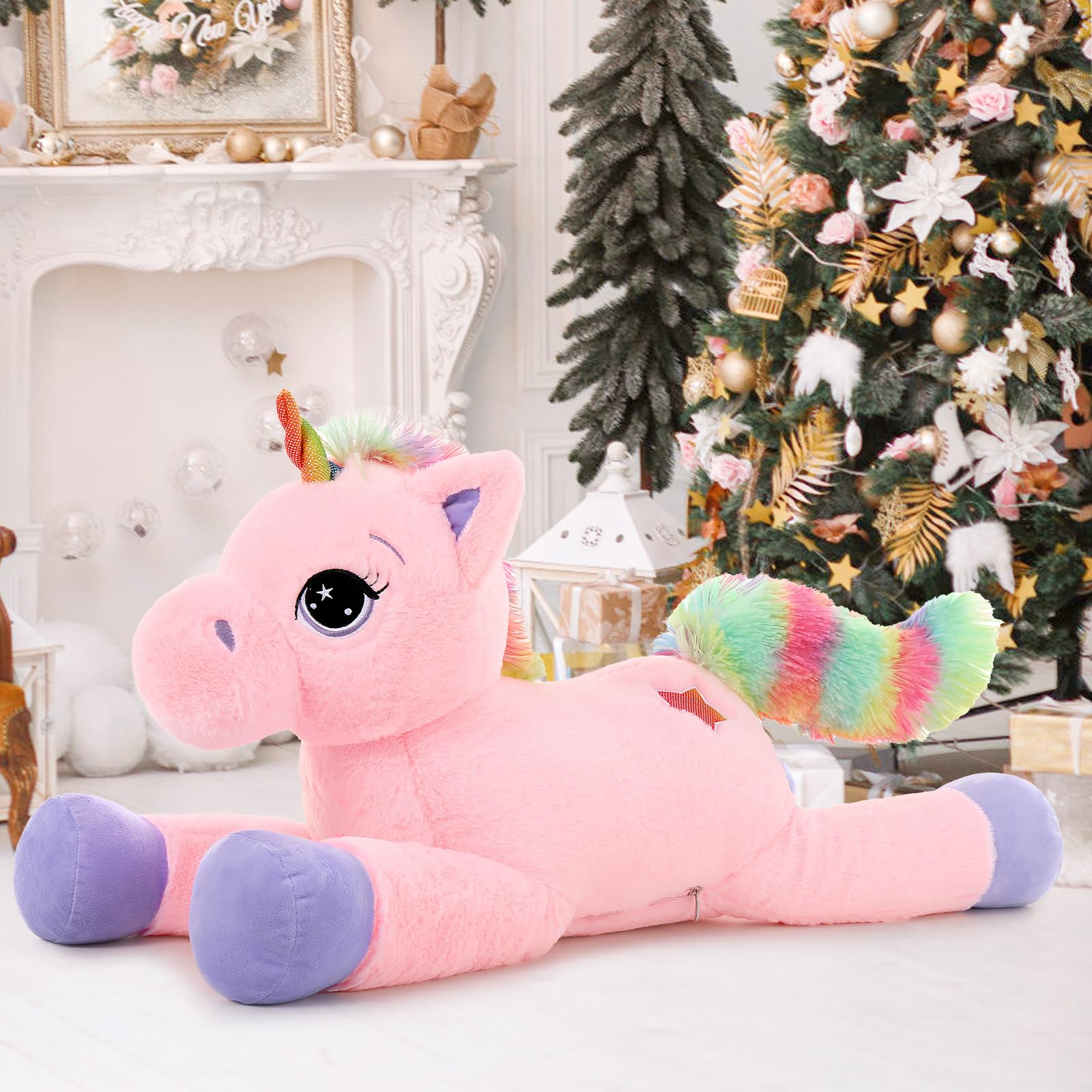 Foto 7 pulgar | Peluche De Peluche Con Forma De Unicornio Gigante De Tezituor, 80 Cm, Rosa, Para Niños - Venta Internacional.