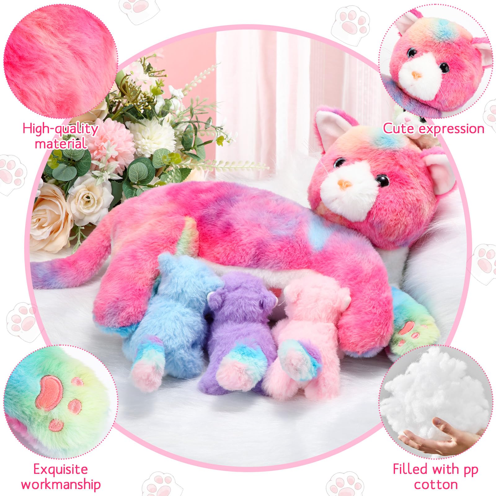 Foto 5 pulgar | Peluche Skylety, Gato Cariñoso Con 4 Gatitos De Peluche De 40 Cm - Venta Internacional.