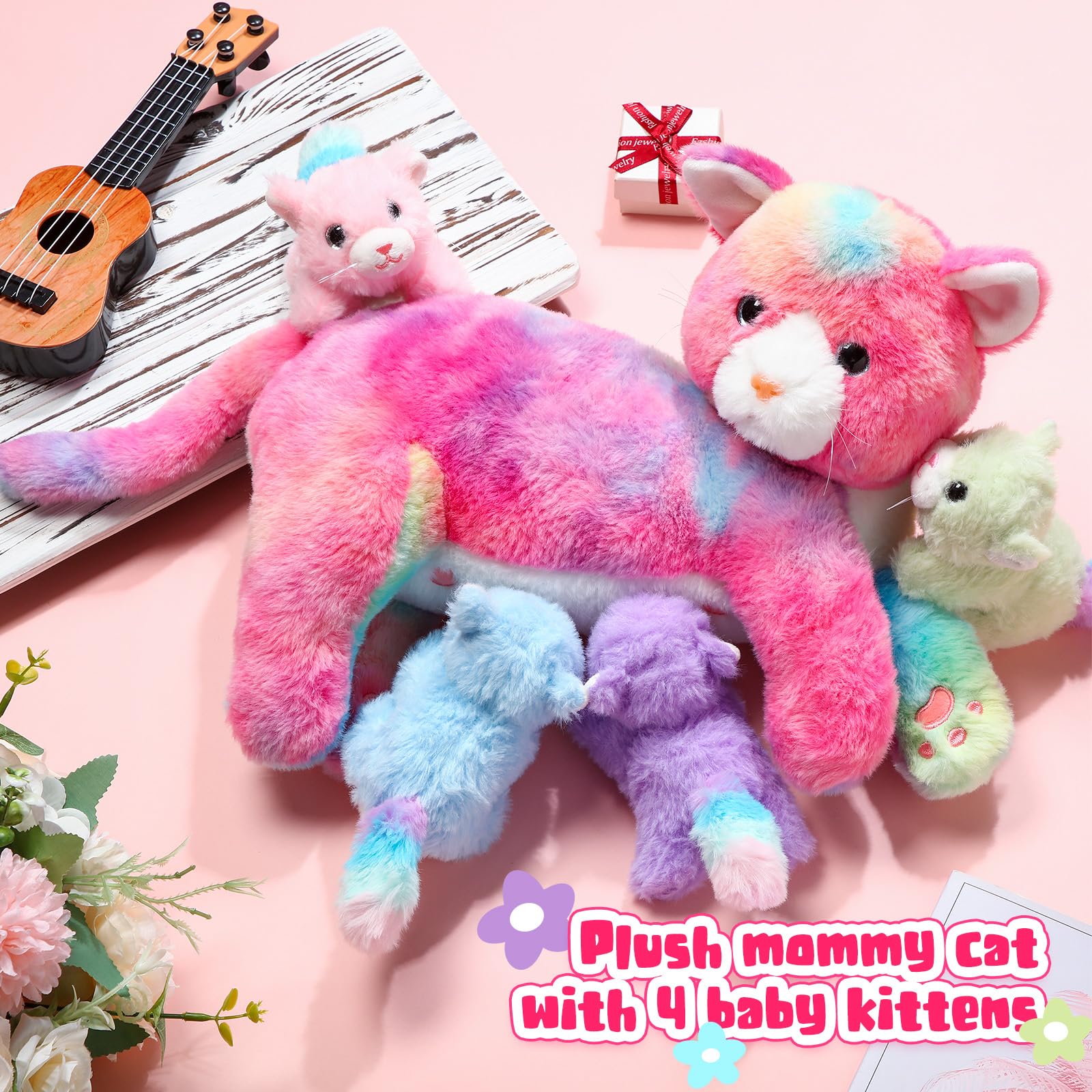 Foto 6 pulgar | Peluche Skylety, Gato Cariñoso Con 4 Gatitos De Peluche De 40 Cm - Venta Internacional.