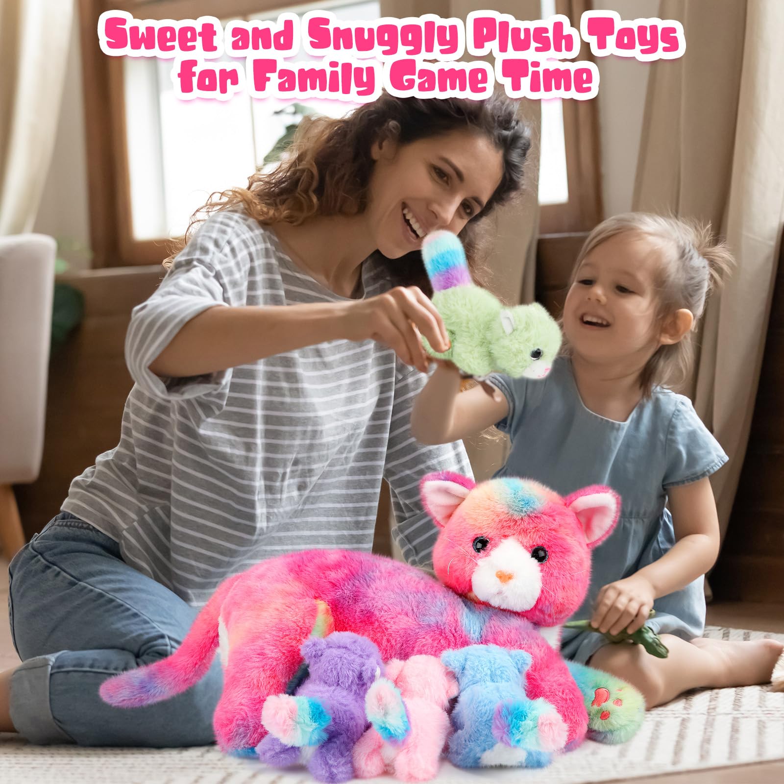Foto 8 pulgar | Peluche Skylety, Gato Cariñoso Con 4 Gatitos De Peluche De 40 Cm - Venta Internacional.