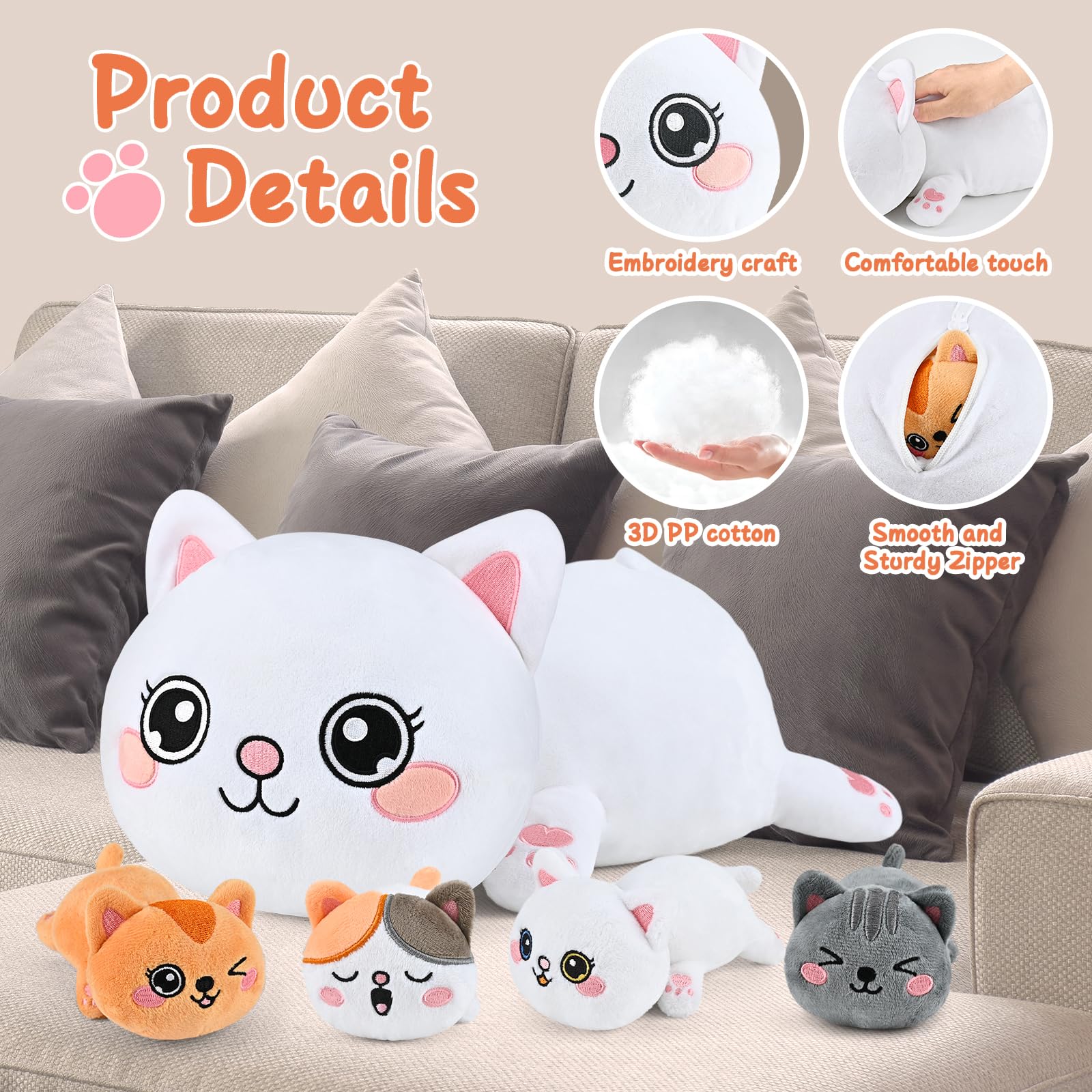 Foto 5 pulgar | Juguetes De Peluche Kmuysl Mami Cat Con 4 Bebés Y Gatitos - Venta Internacional.