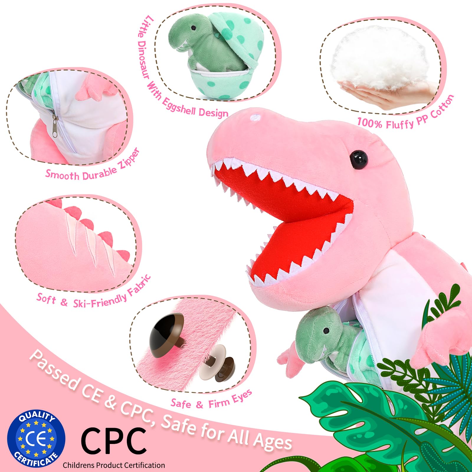 Foto 7 pulgar | Animal De Peluche Morismos Dinosaurio Con Bebés, 60 Cm, T-rex Rosa - Venta Internacional.