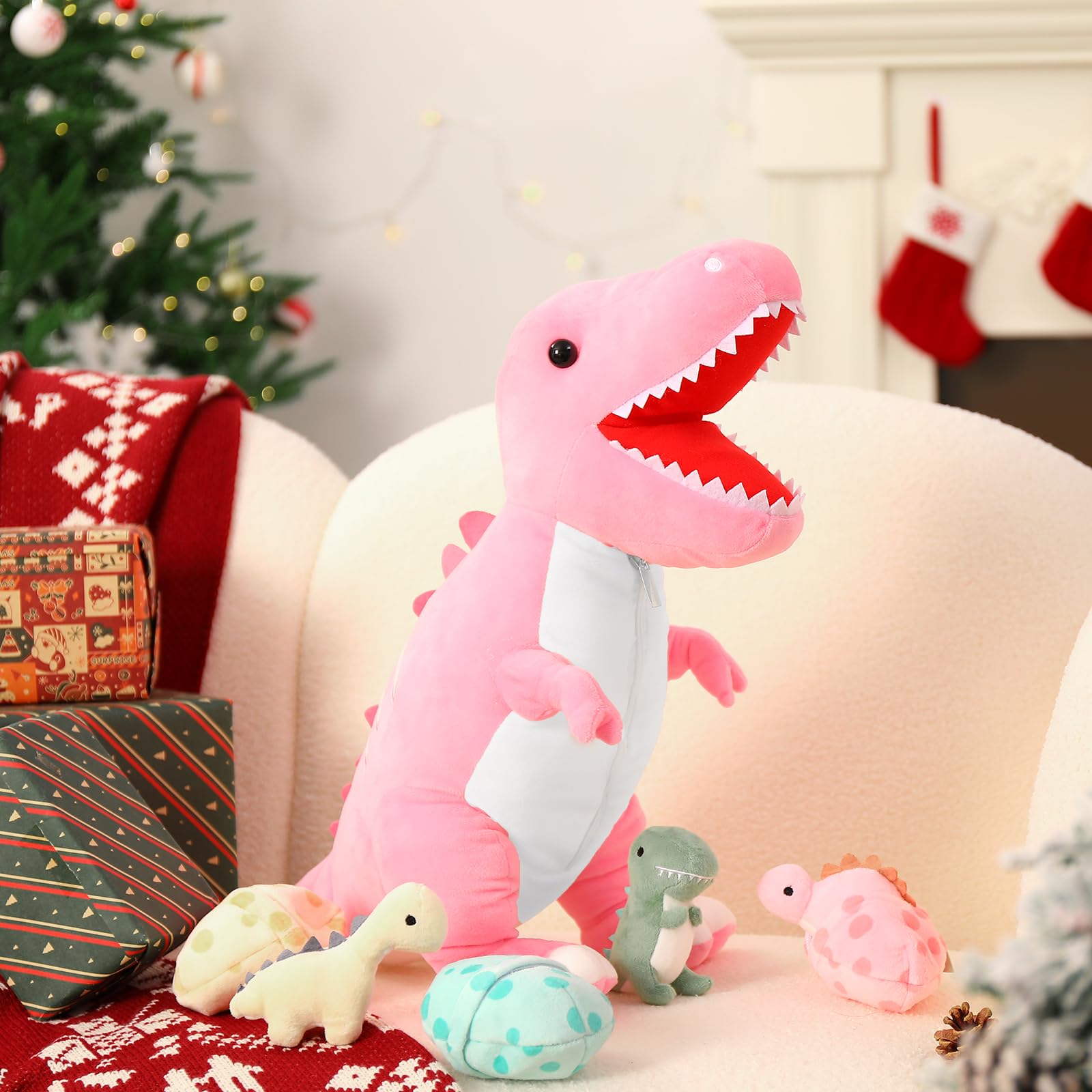 Foto 8 pulgar | Animal De Peluche Morismos Dinosaurio Con Bebés, 60 Cm, T-rex Rosa - Venta Internacional.