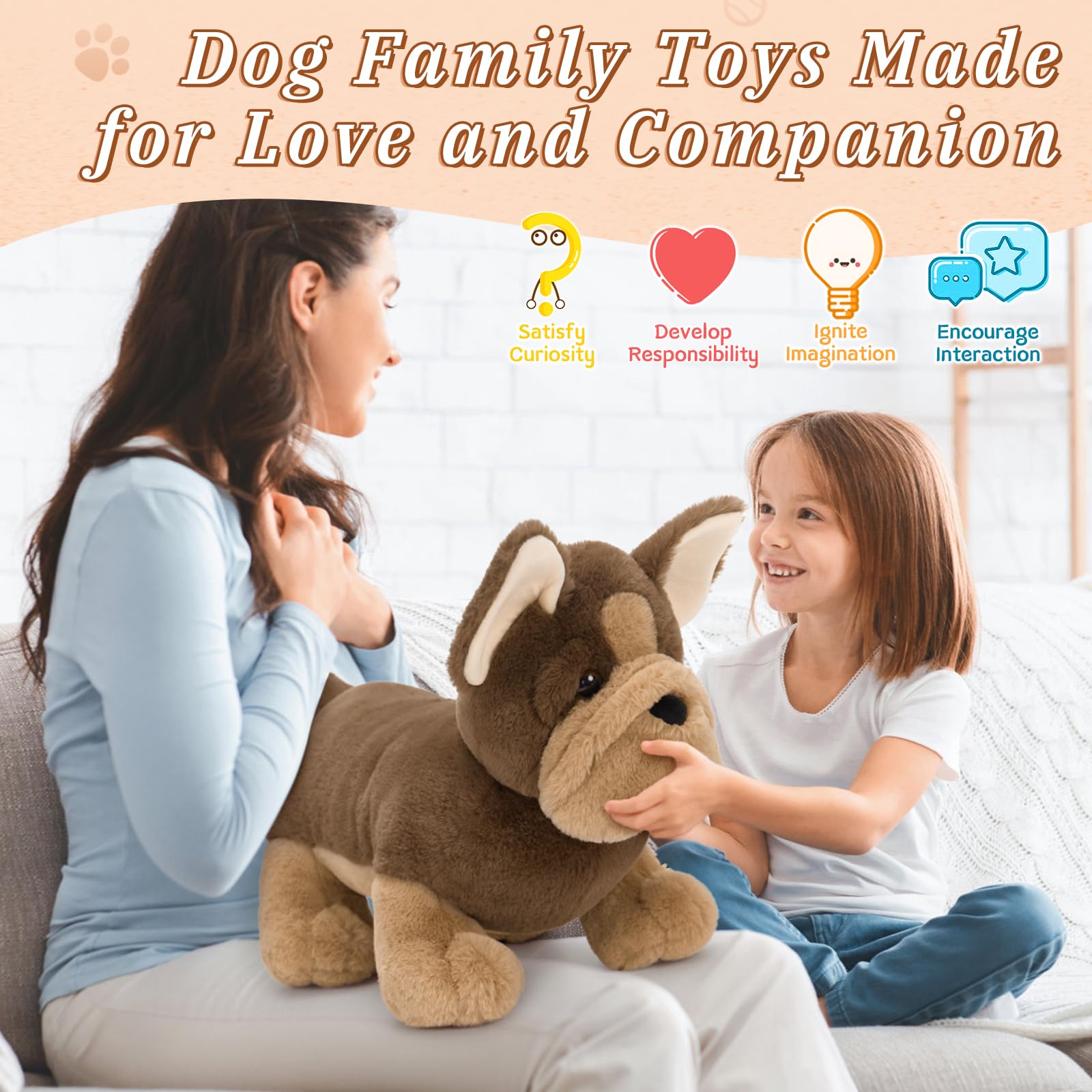 Foto 5 pulgar | Animal De Peluche Morismos French Dog Con Bebés De 45 Cm - Venta Internacional.