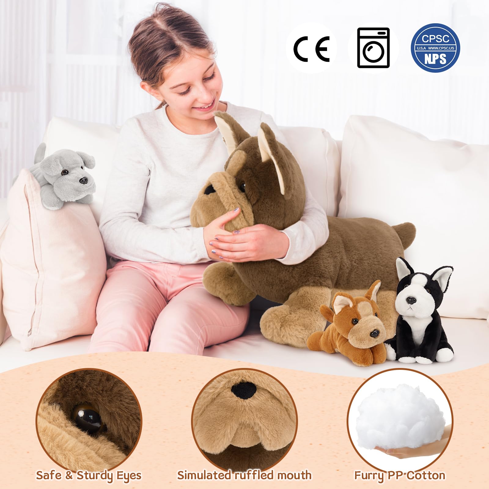 Foto 7 pulgar | Animal De Peluche Morismos French Dog Con Bebés De 45 Cm - Venta Internacional.