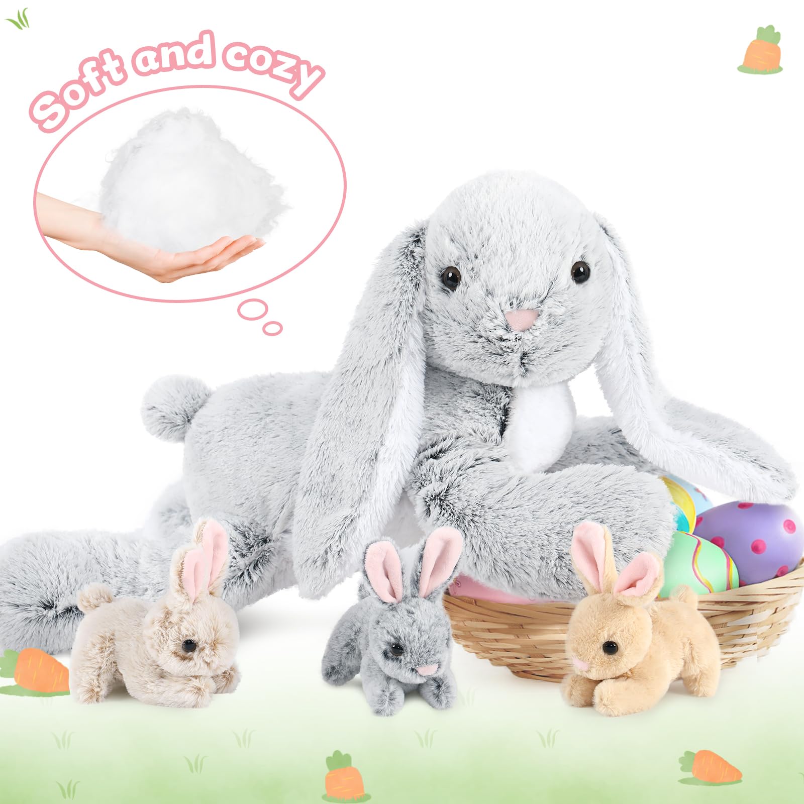 Foto 3 pulgar | Conejo De Pascua Maogolan De Peluche Con 3 Bebés, 60 Cm - Venta Internacional.