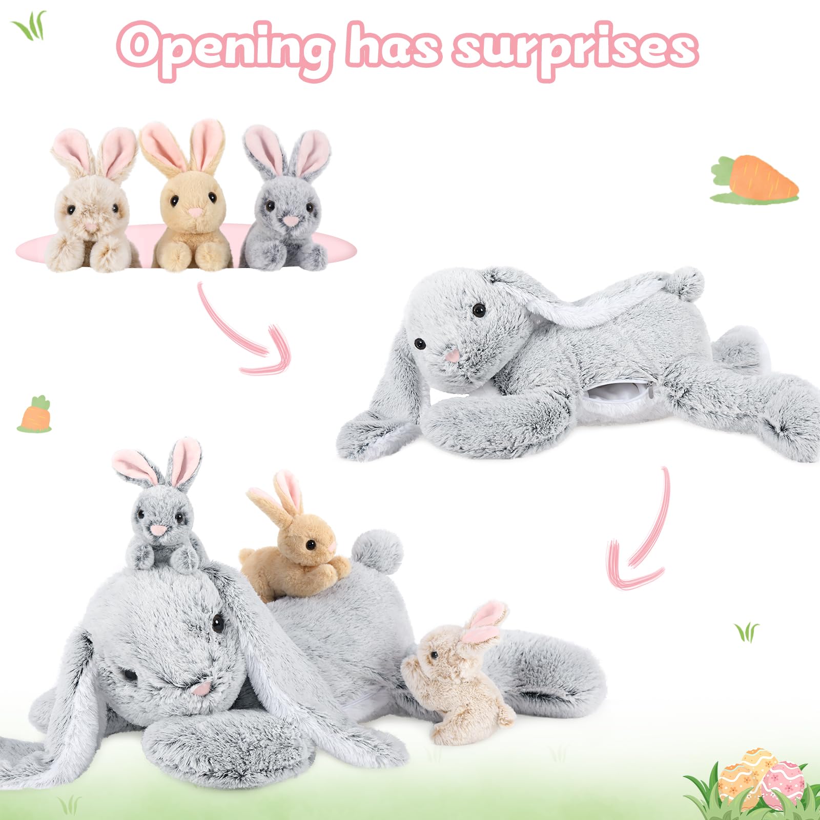 Foto 6 pulgar | Conejo De Pascua Maogolan De Peluche Con 3 Bebés, 60 Cm - Venta Internacional.