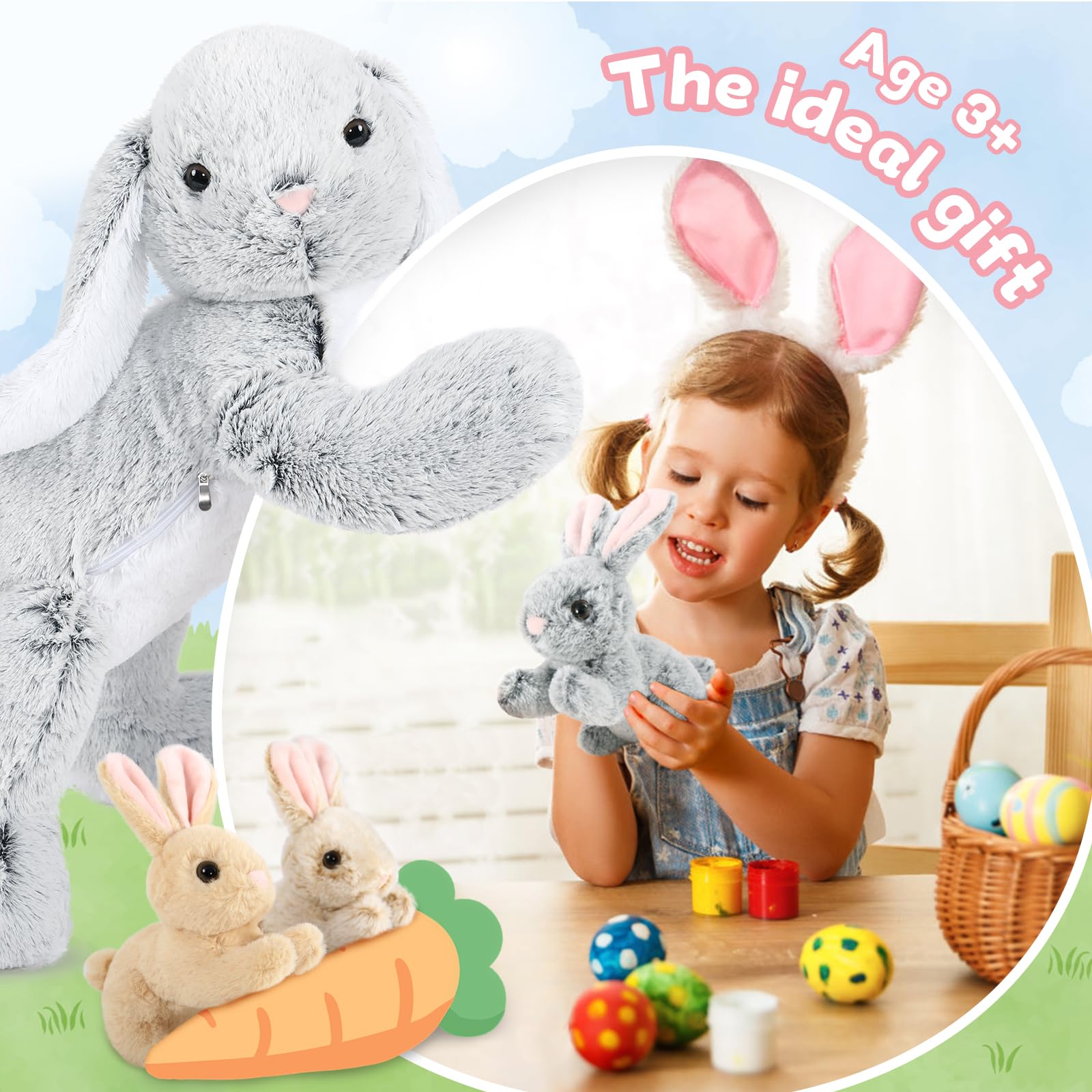 Foto 8 pulgar | Conejo De Pascua Maogolan De Peluche Con 3 Bebés, 60 Cm - Venta Internacional.