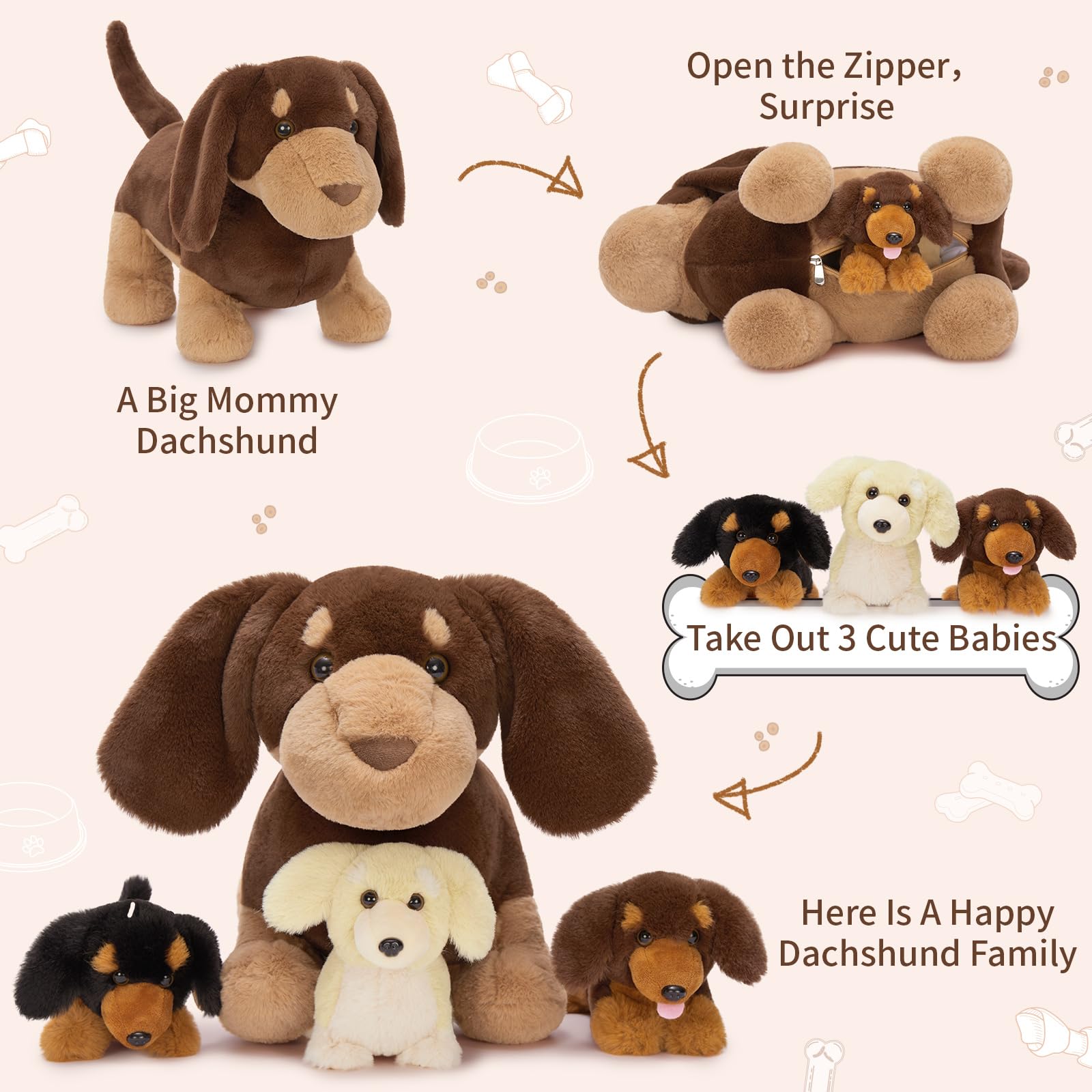 Foto 3 | Peluche Tezituor Dachshund Con 3 Bebés De 45 Cm - Venta Internacional.