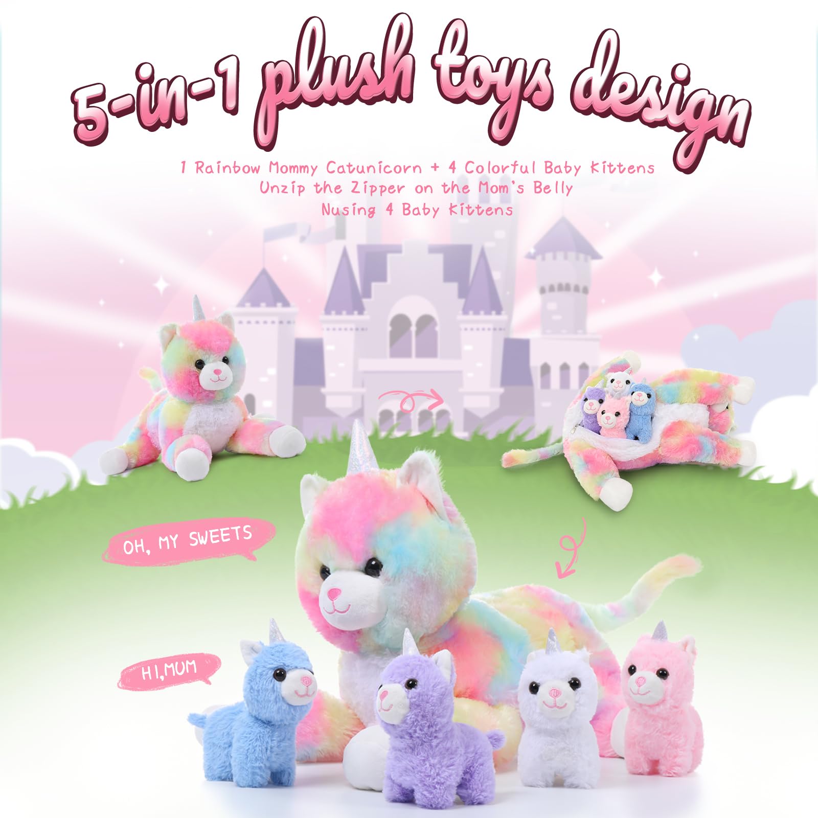 Foto 3 pulgar | Animal De Peluche Morismos Unicorn Kitty Cat Con Bebés Caticorn - Venta Internacional.
