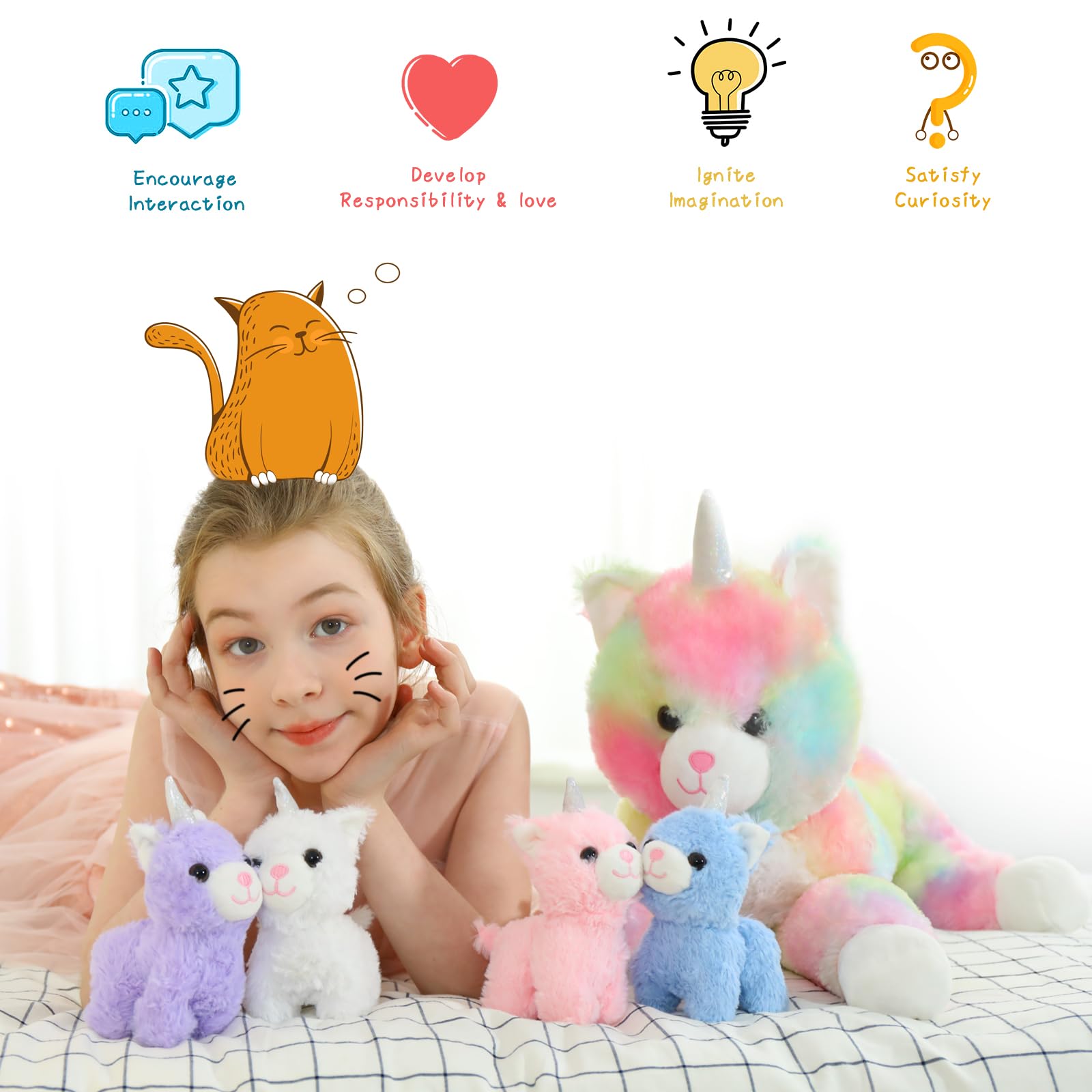Foto 4 pulgar | Animal De Peluche Morismos Unicorn Kitty Cat Con Bebés Caticorn - Venta Internacional.