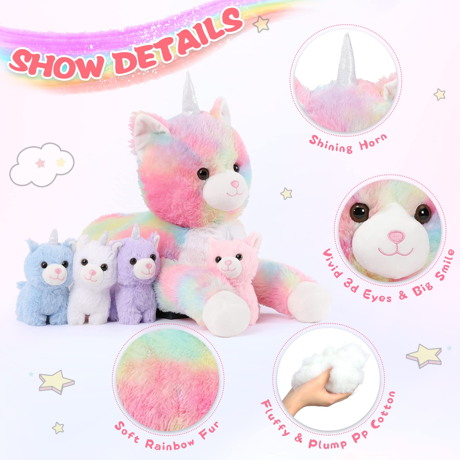 Foto 7 | Animal De Peluche Morismos Unicorn Kitty Cat Con Bebés Caticorn - Venta Internacional.