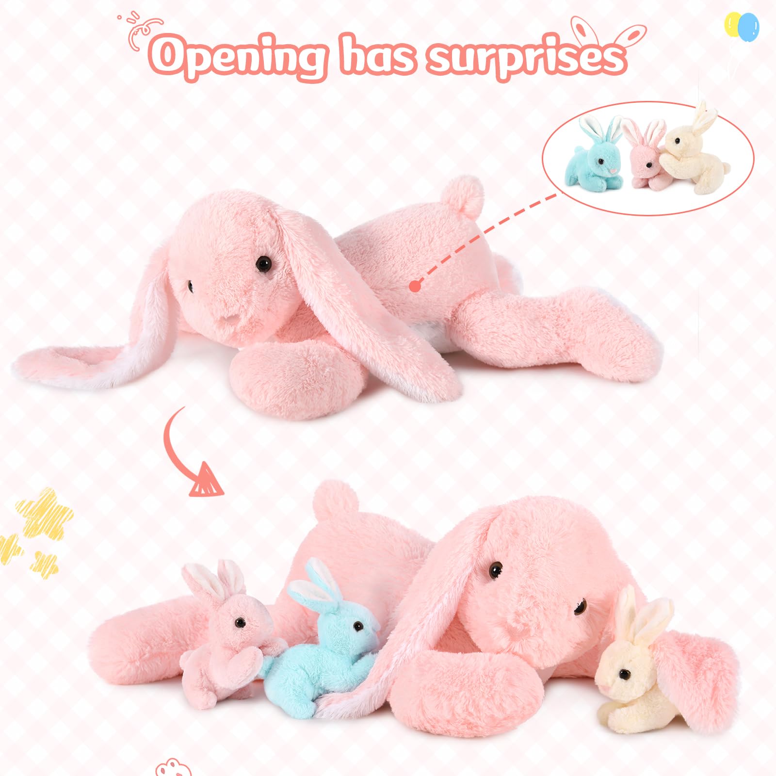 Foto 3 pulgar | Conejito Gigante Mao Golan De Peluche Con 3 Bebés De 24 Pulgadas De Pascua - Venta Internacional.