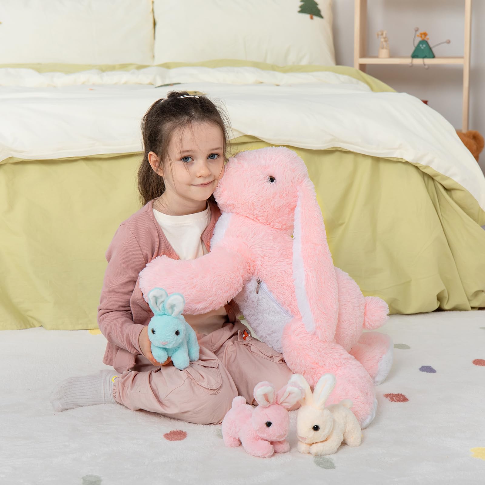Foto 5 pulgar | Conejito Gigante Mao Golan De Peluche Con 3 Bebés De 24 Pulgadas De Pascua - Venta Internacional.