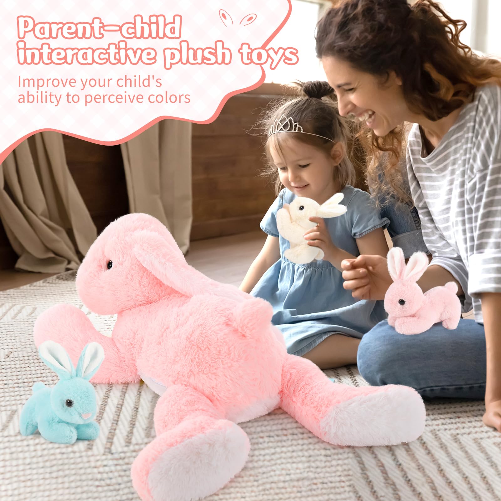 Foto 8 pulgar | Conejito Gigante Mao Golan De Peluche Con 3 Bebés De 24 Pulgadas De Pascua - Venta Internacional.